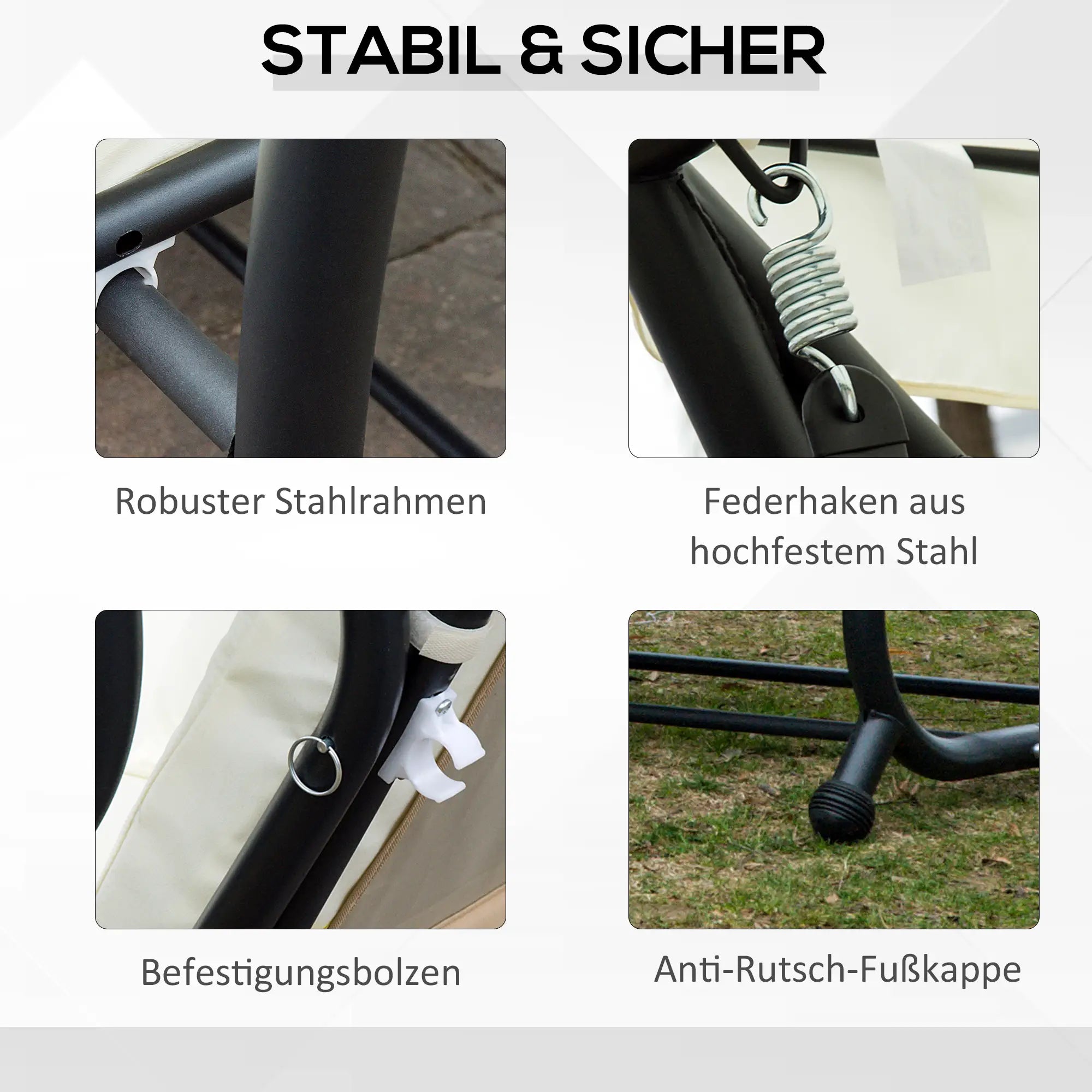 Outsunny Hollywoodschaukel 3-Sitzer Bettfunktion UV-Schutz Cremeweiß