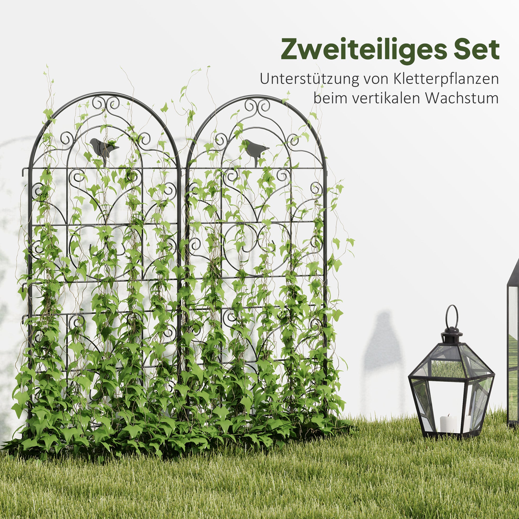 Outsunny Rankgitter Metall 2er Set zum Stecken rostfrei Rankhilfe mit Vogeldesign für Kletterpflanzen 50x120 cm Schwarz