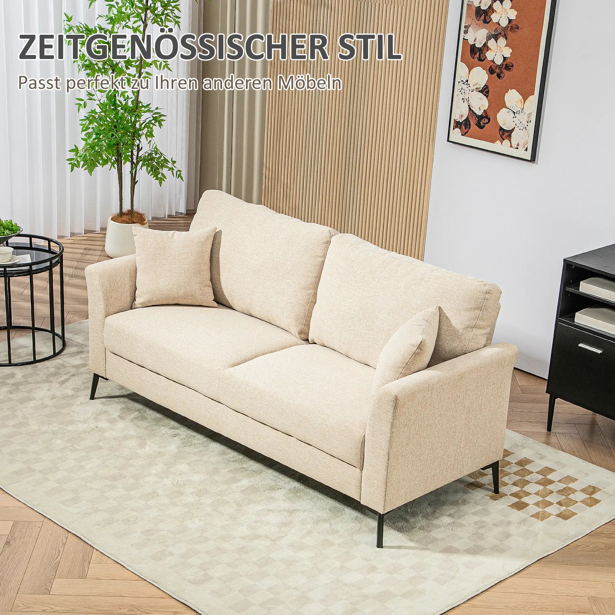 HOMCOM 2-Sitzer Sofa bequeme Polsterung abnehmbare Kissen Beige
