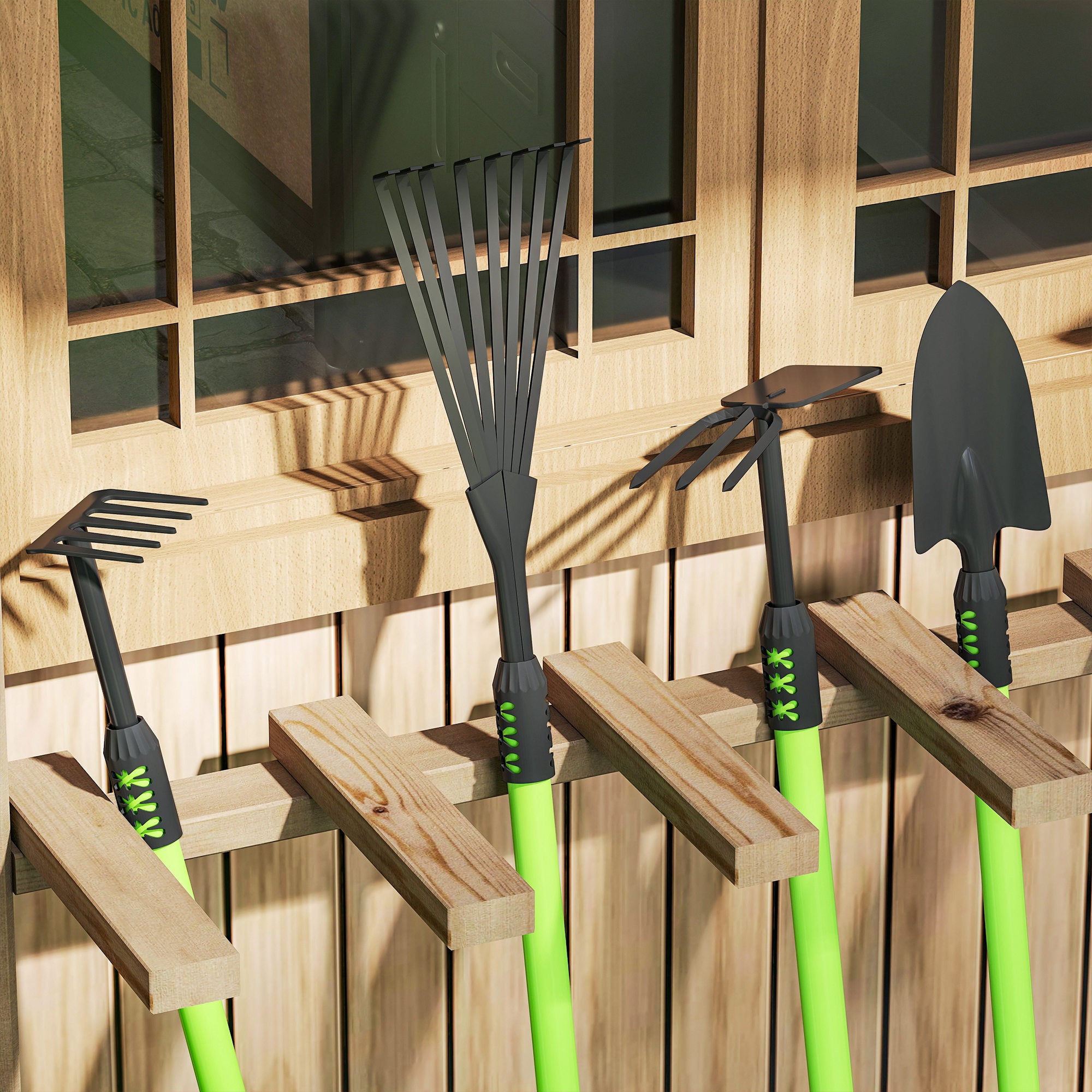 Outsunny Gartenwerkzeug-Set 4 Stück Gartengeräte-Set mit Schaufel Gartenhacke Gartenrechen Laubrechen Grün