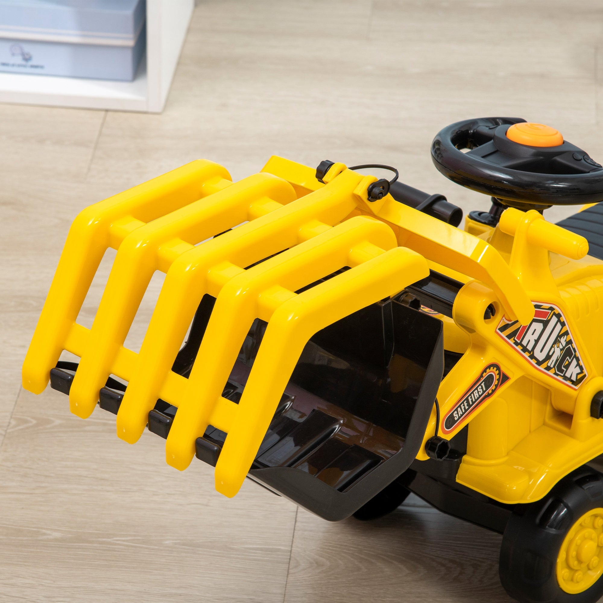 HOMCOM Aufsitzbagger, mit Kralle, Hupe, Sound-Effekten, Stauraum, Kippschutz, für Kinder 2-4 Jahre
