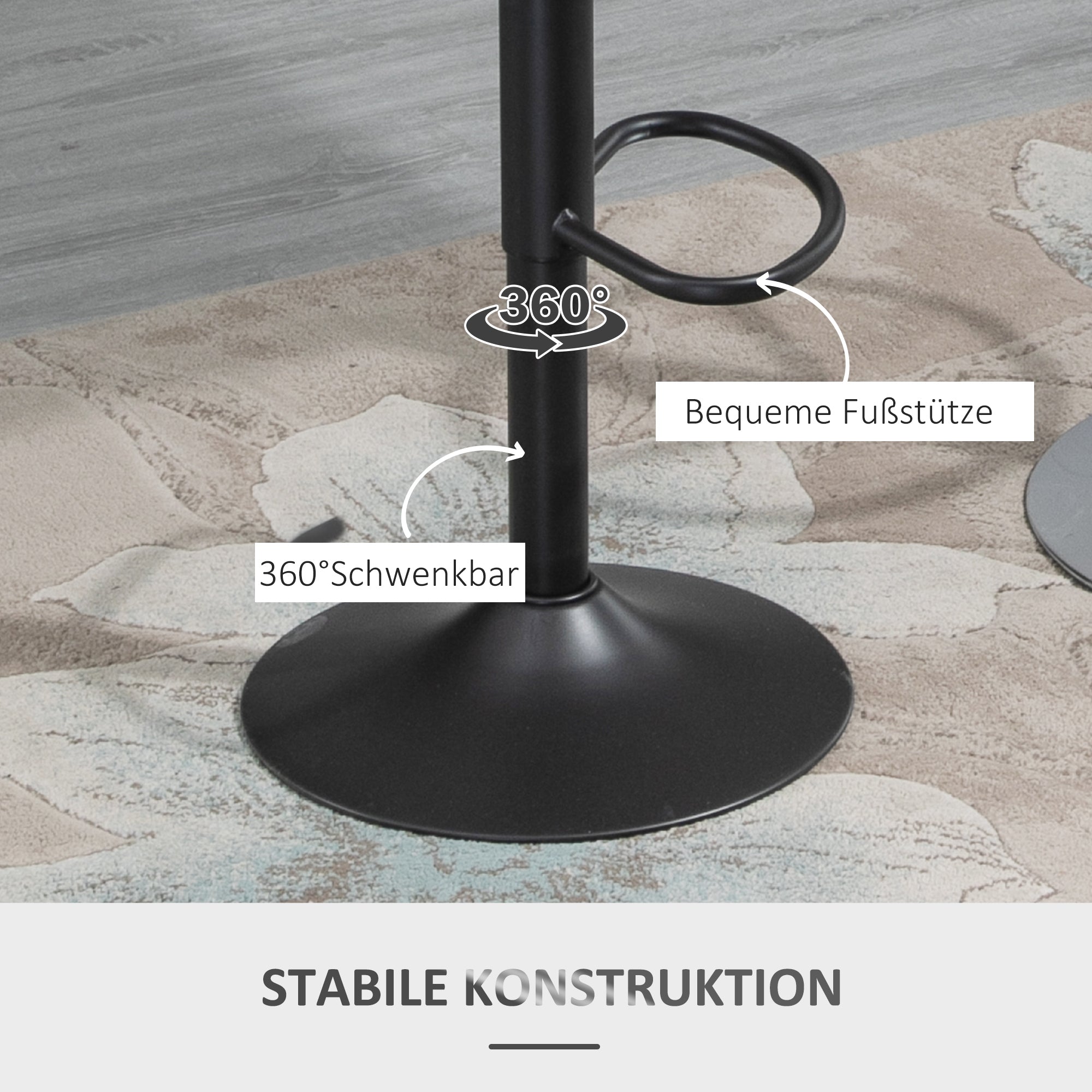 HOMCOM Barhocker 2er-Set, Lederoptik, drehbar, höhenverstellbar, Fußstütze, Metallrahmen, 44 x 49 x 90-110 cm, Grau