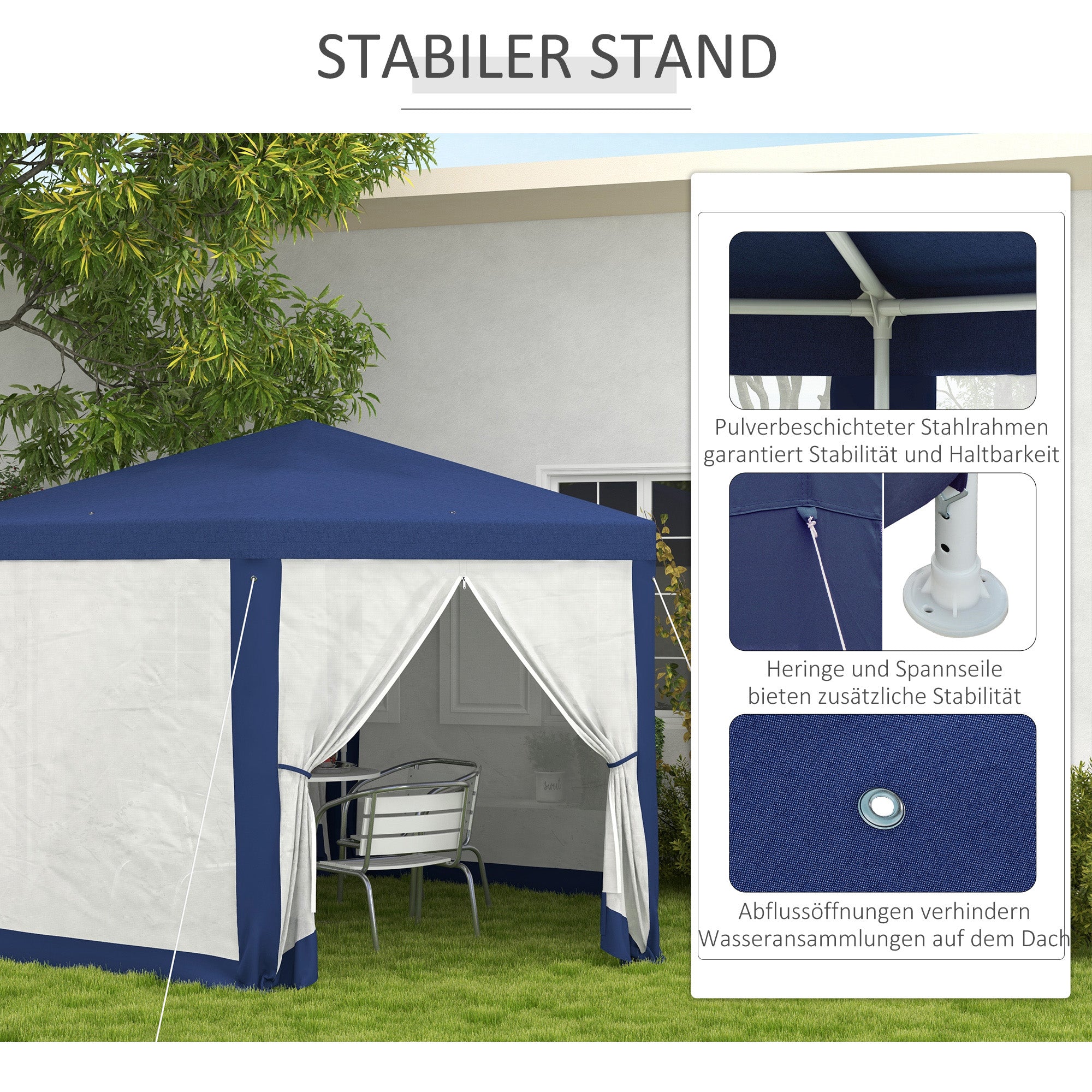 Outsunny Gartenpavillon, 6-eckig, Netzvorhänge, Metallgestell, 3,94x3,412x2,5m, Blau