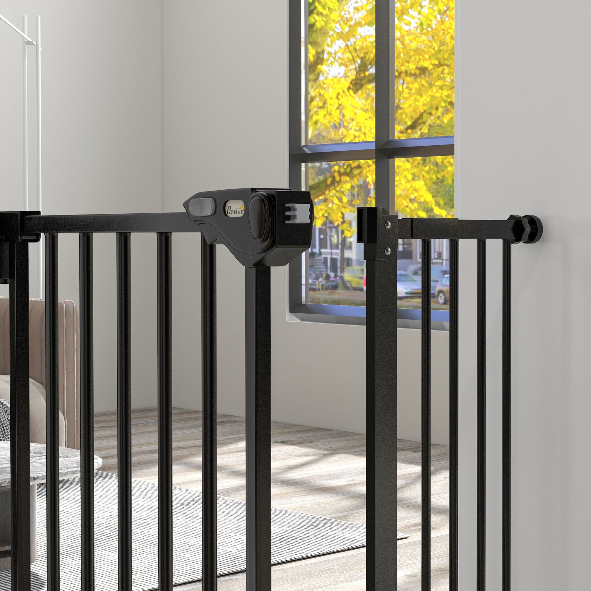 PawHut Türschutzgitter für Hunde, Absperrgitter, Schutzgitter für Haustiere, Metall, Kunststoff, ,74-80/87-94 cm, Schwarz