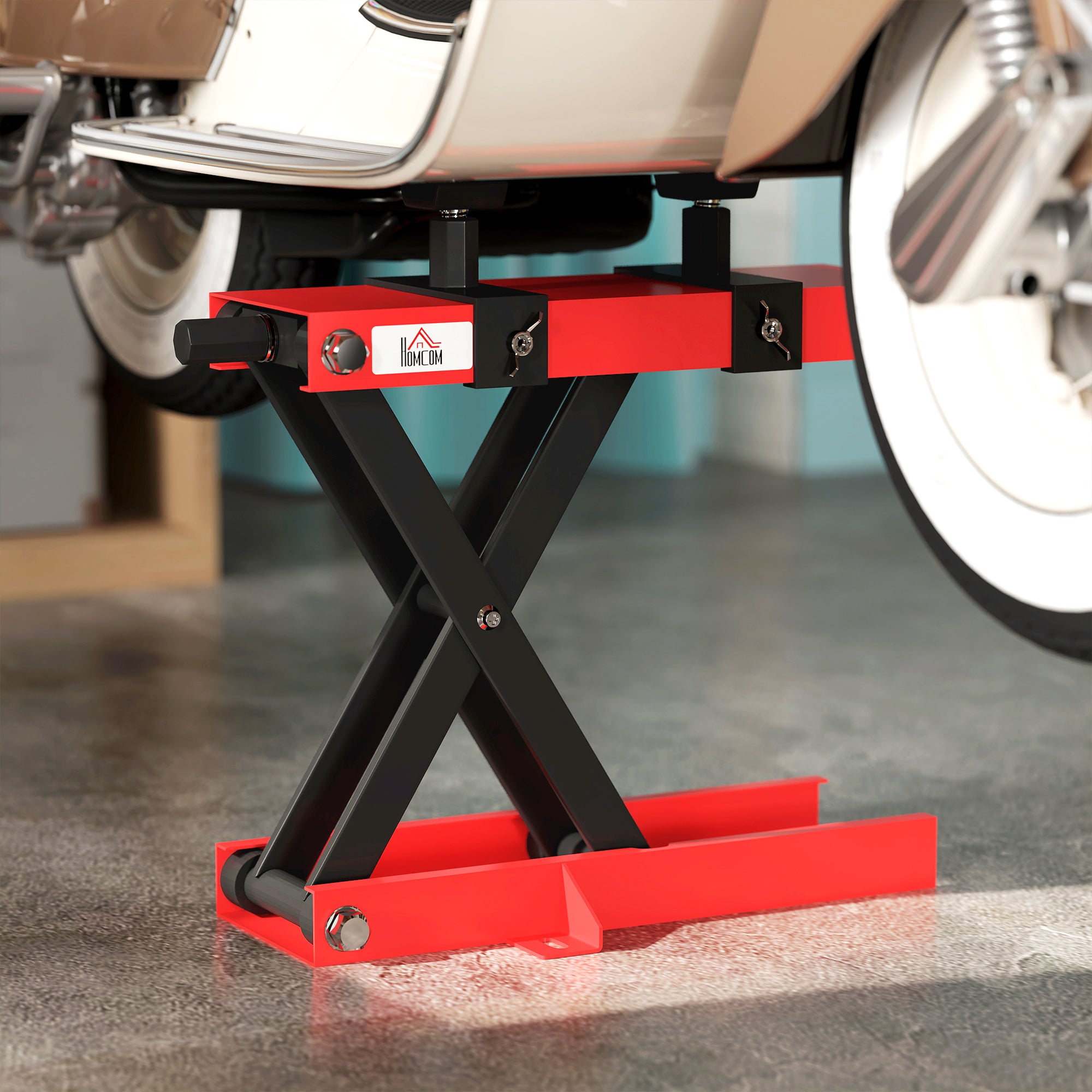 HOMCOM Motorradheber 500 kg Belastbar Motorradhebebühne 95-400 mm Höhenverstellbar 45 x 15 x 9,5-40 cm Rot