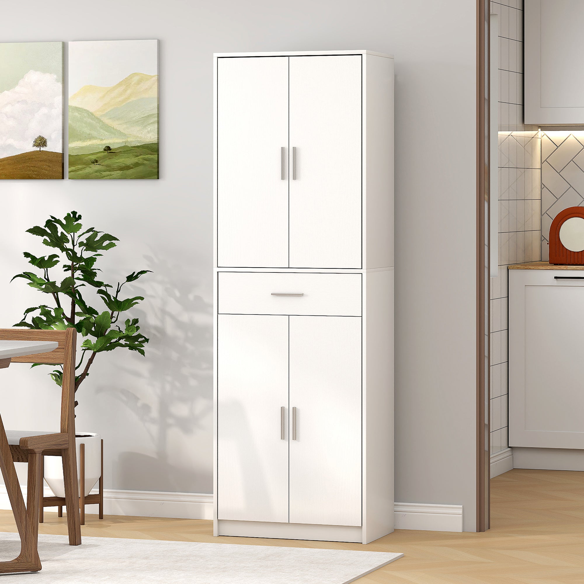 HOMCOM Küchenschrank, 3-stufig verstellbare Regale, Spanplatten, MDF, viel Stauraum, Weiß