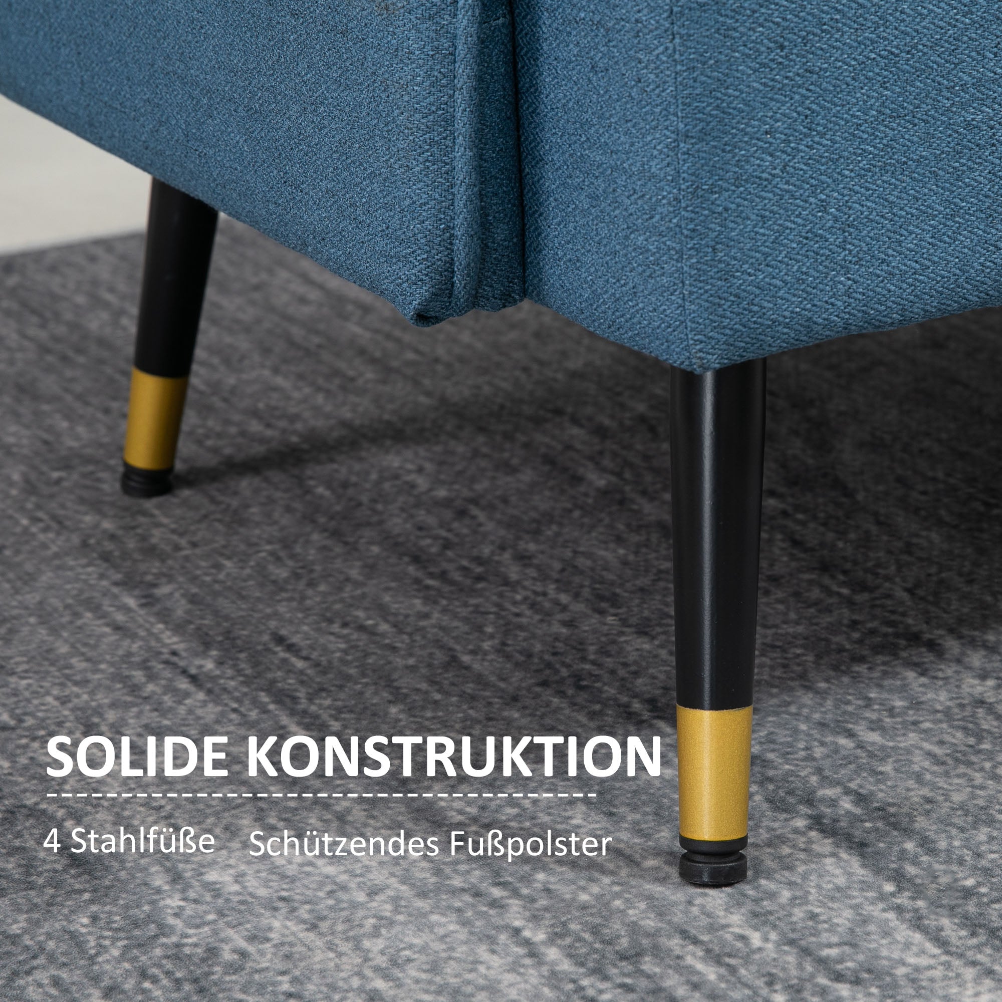 HOMCOM 2er-Sofa im Retrodesign, mit Knopfheftung, Sofa, Leinenoptik, Dunkelblau