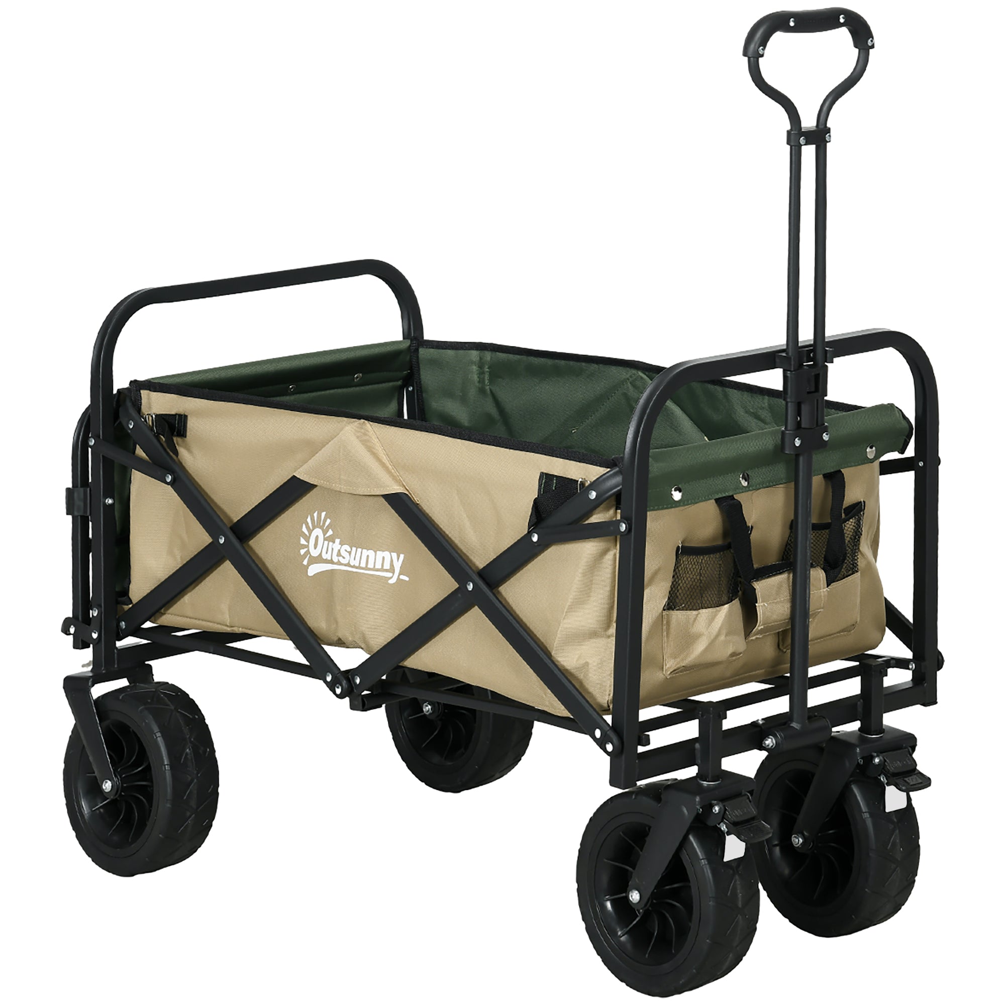 Outsunny Bollerwagen, faltbar, 110 L, bis 100 kg, Teleskopgriff, Stahlrahmen, 94 x 57 x 77-100 cm, Khaki