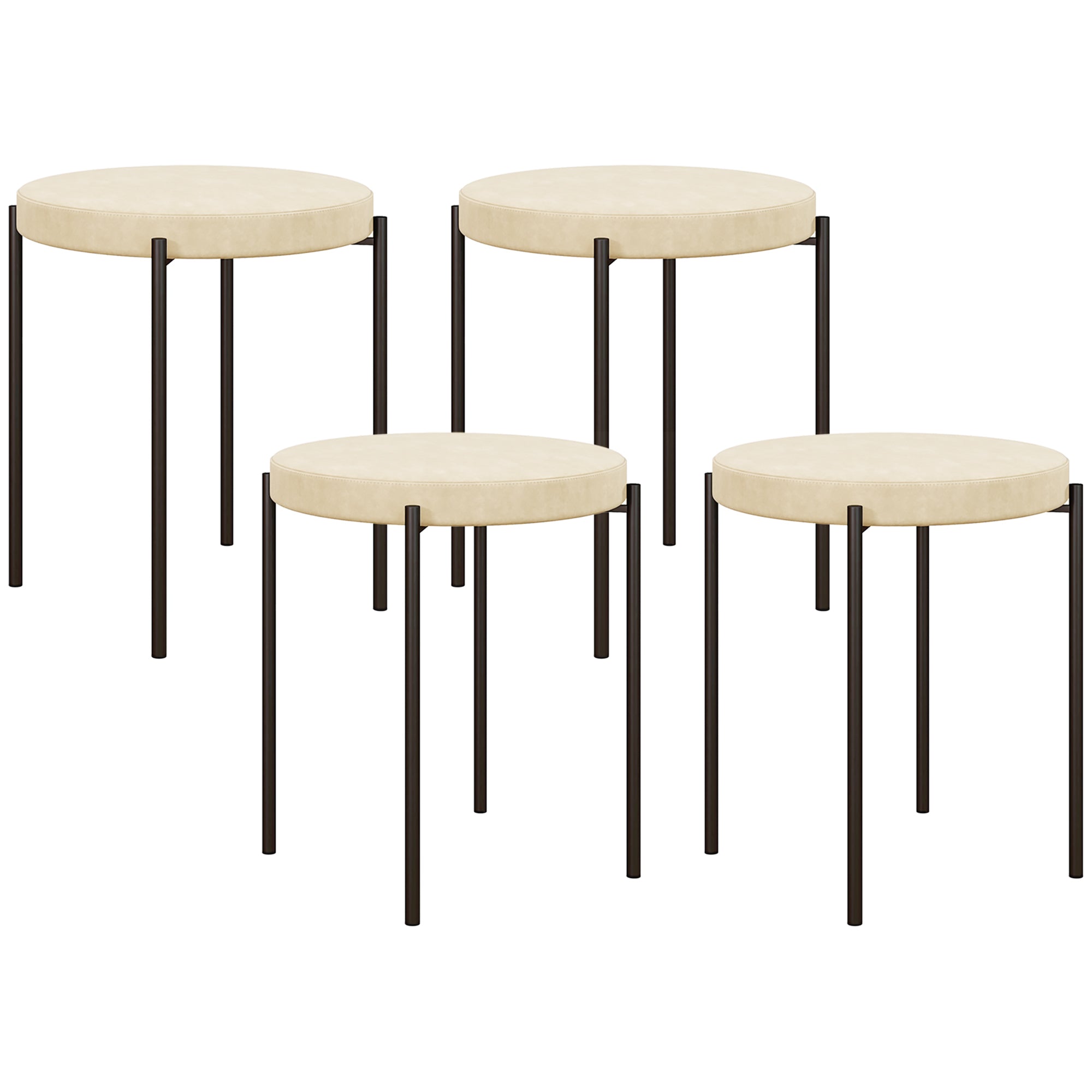 HOMCOM Küchenhocker 4-er Set, stapelbar, Samtoptik, bis 100kg, Metallrahmen, 41,5 x 41,5 x 46 cm, Cremeweiß