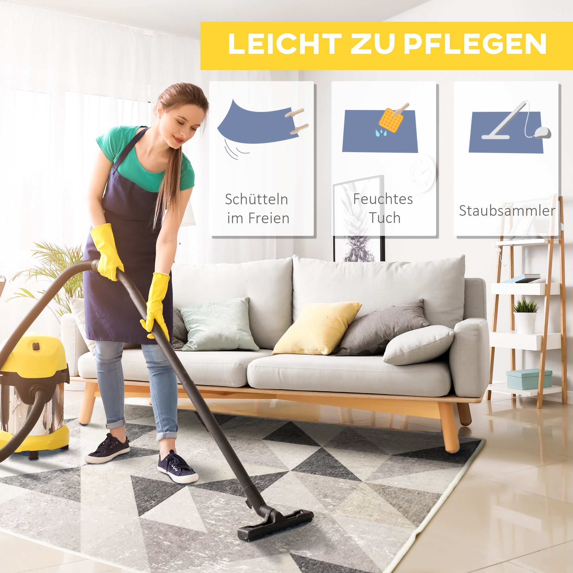 HOMCOM Teppich mit geometrischen Formen, Vliesbeschichtung, 120 x 170 cm x 0,6 cm, Dunkelgrau + Hellgrau