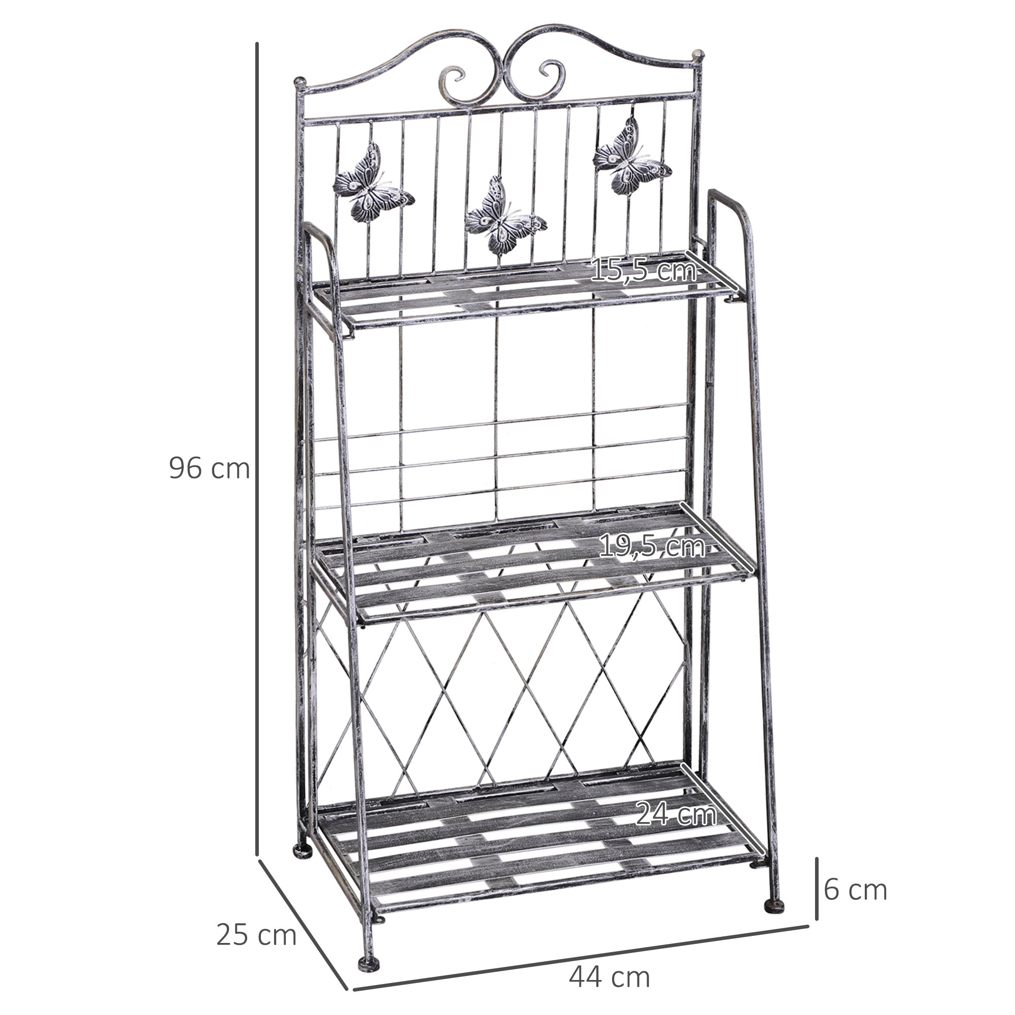 Outsunny Pflanzregal Pflanzenständer Blumenregal Blumenständer Blumentreppe Gartenregal 3 Ebenen Metall Silbergrau 44 x 25 x 96 cm