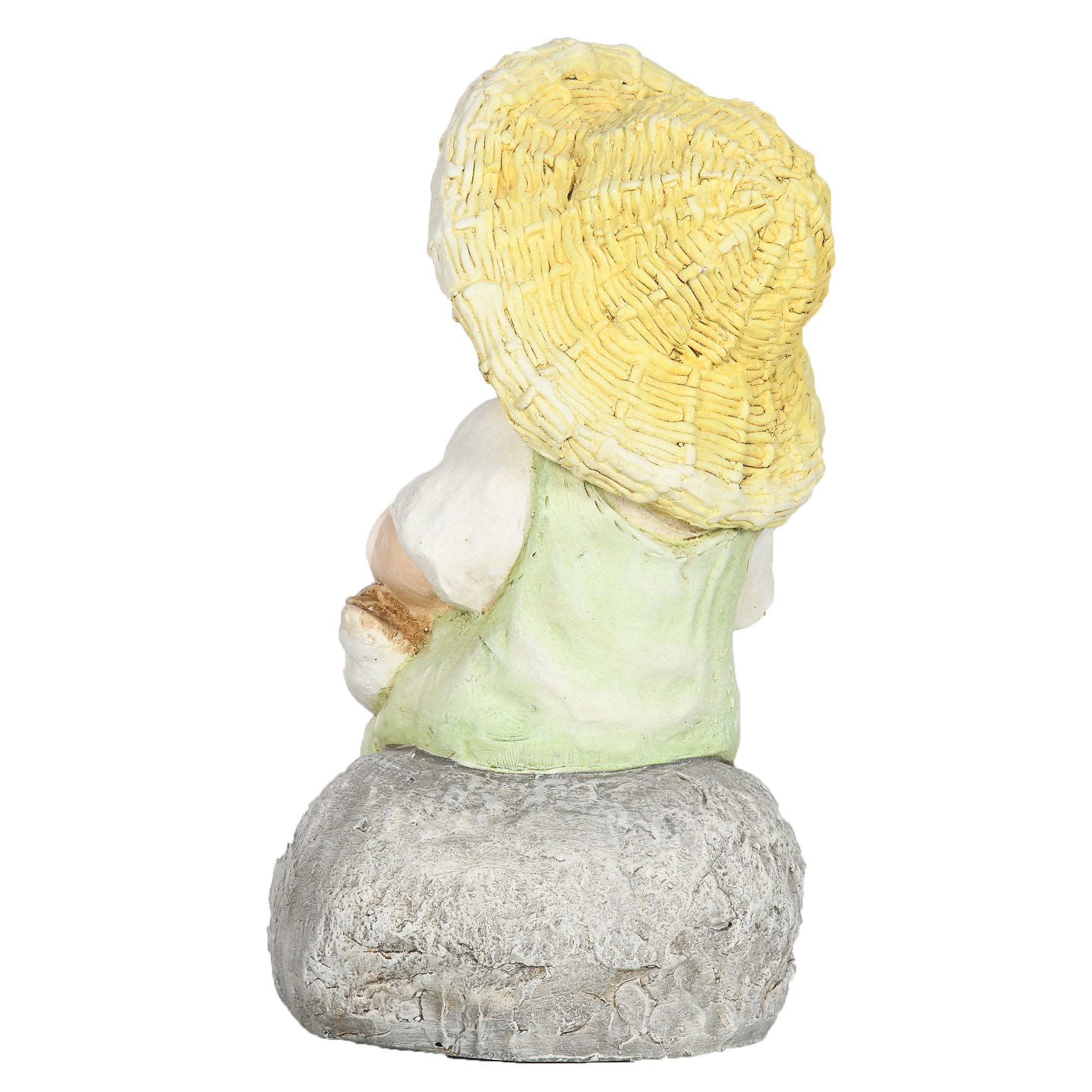 Outsunny Gartenfigur "Kleiner Junge mit Strohhut", Gartendekoration, wetterbeständig, 23,5 cm x 25 cm x 43 cm