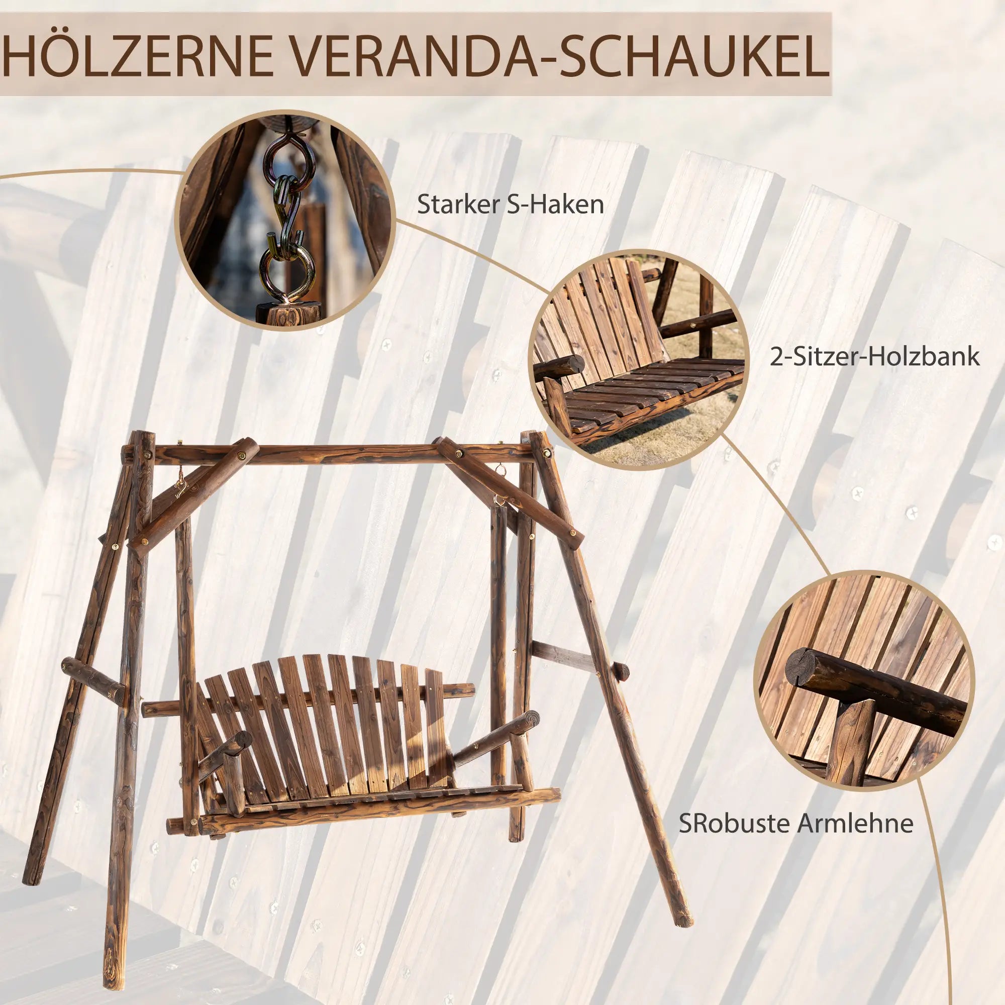 Outsunny Hollywoodschaukel 2-Sitzer Outdoor wetterfest Tannenholz