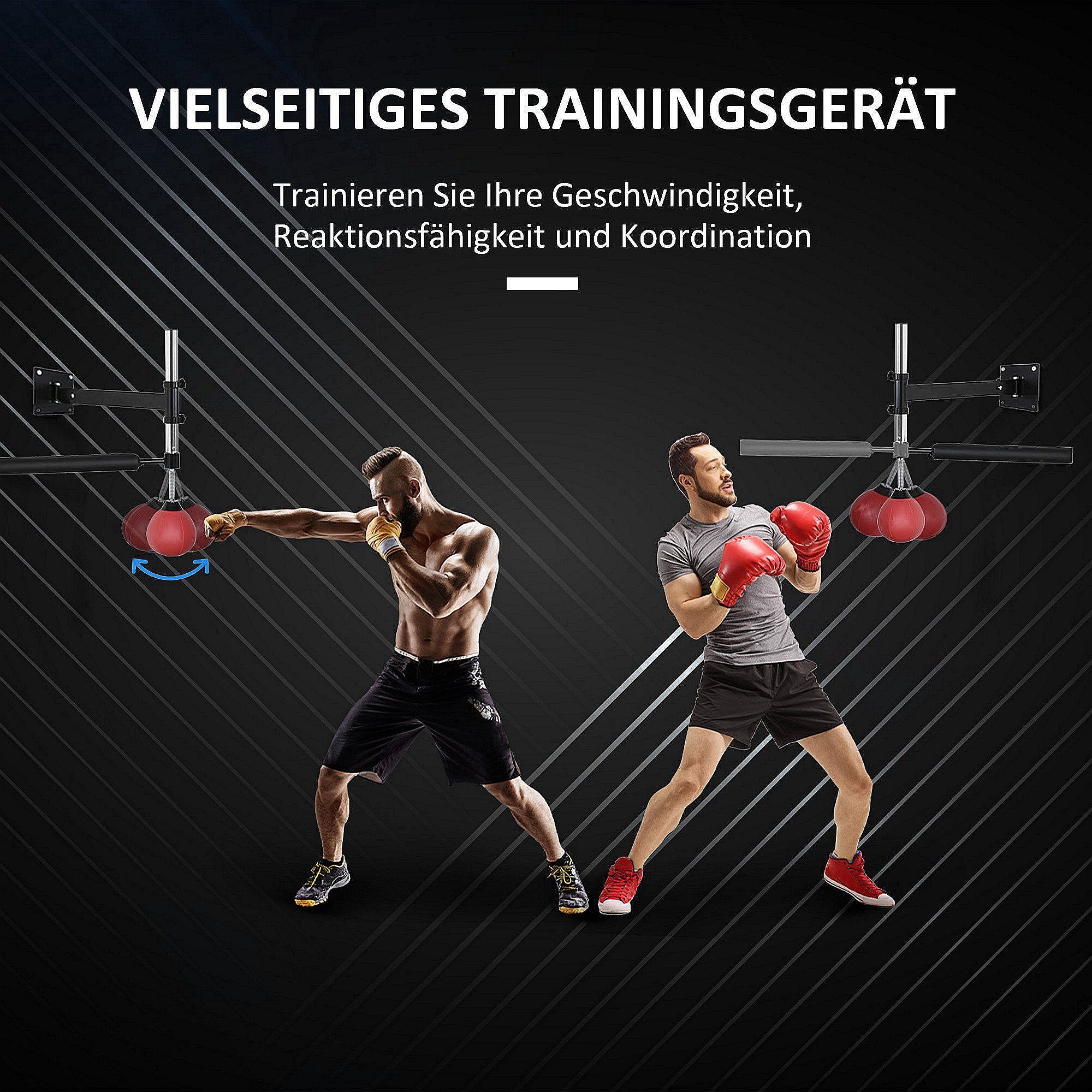 HOMCOM Boxgestell mit Speedball & Reflexstange, Wandmontage, höhenverstellbar, Schwarz/Rot