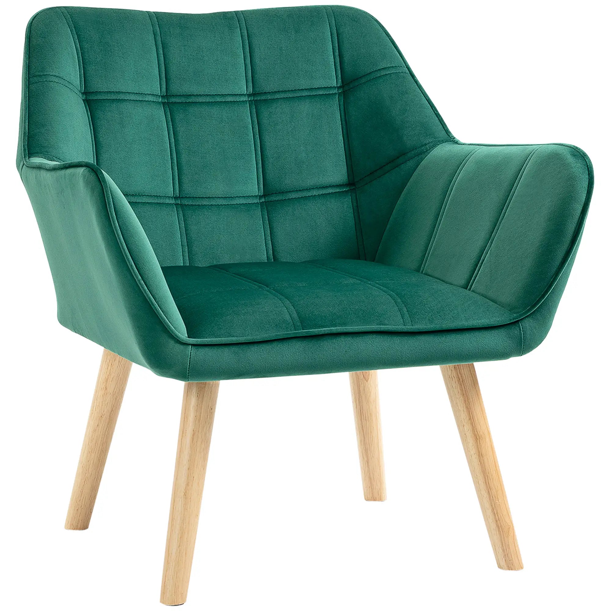 HOMCOM Polstersessel, Akzentsessel, Skandi Design, Samtoptik, bis 120 kg, Kautschukholzbeine, Grün