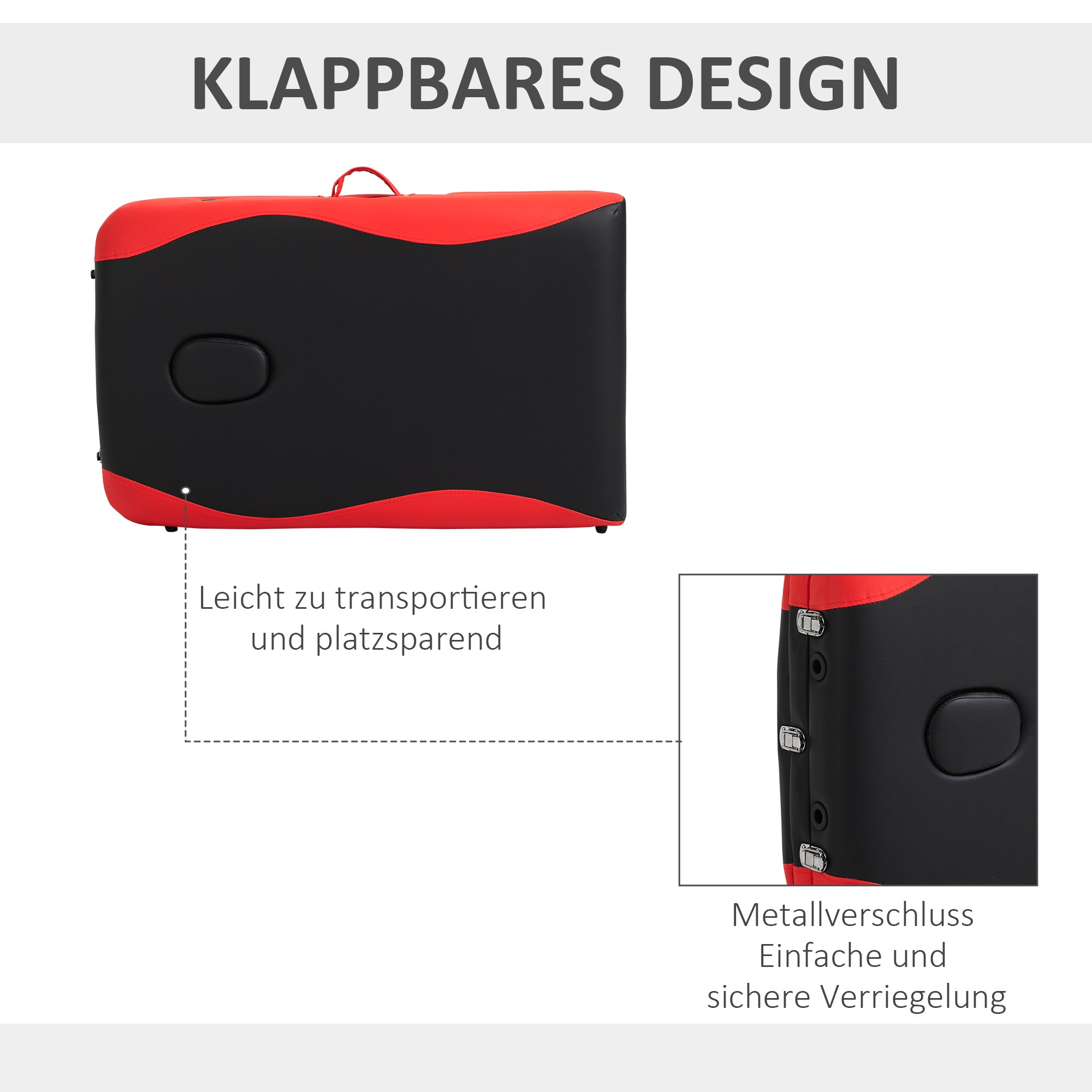 HOMCOM Massageliegen klappbar Kosmetikliegen höhenverstellbarer Massagetisch Massagebett Aluminium Schaumstoff Kunststoff Schwarz+Rot 215 x 81 x 61-84 cm