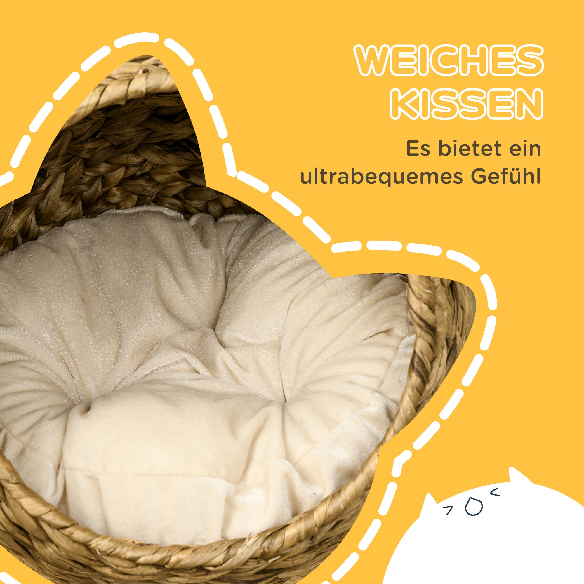 PawHut Rattan Katzenkorb Katzenhöhle Katzenhütte Katzenbett mit Kissen Haustierbett Wasserhyazinthe Braun 42 x 33 x 52 cm