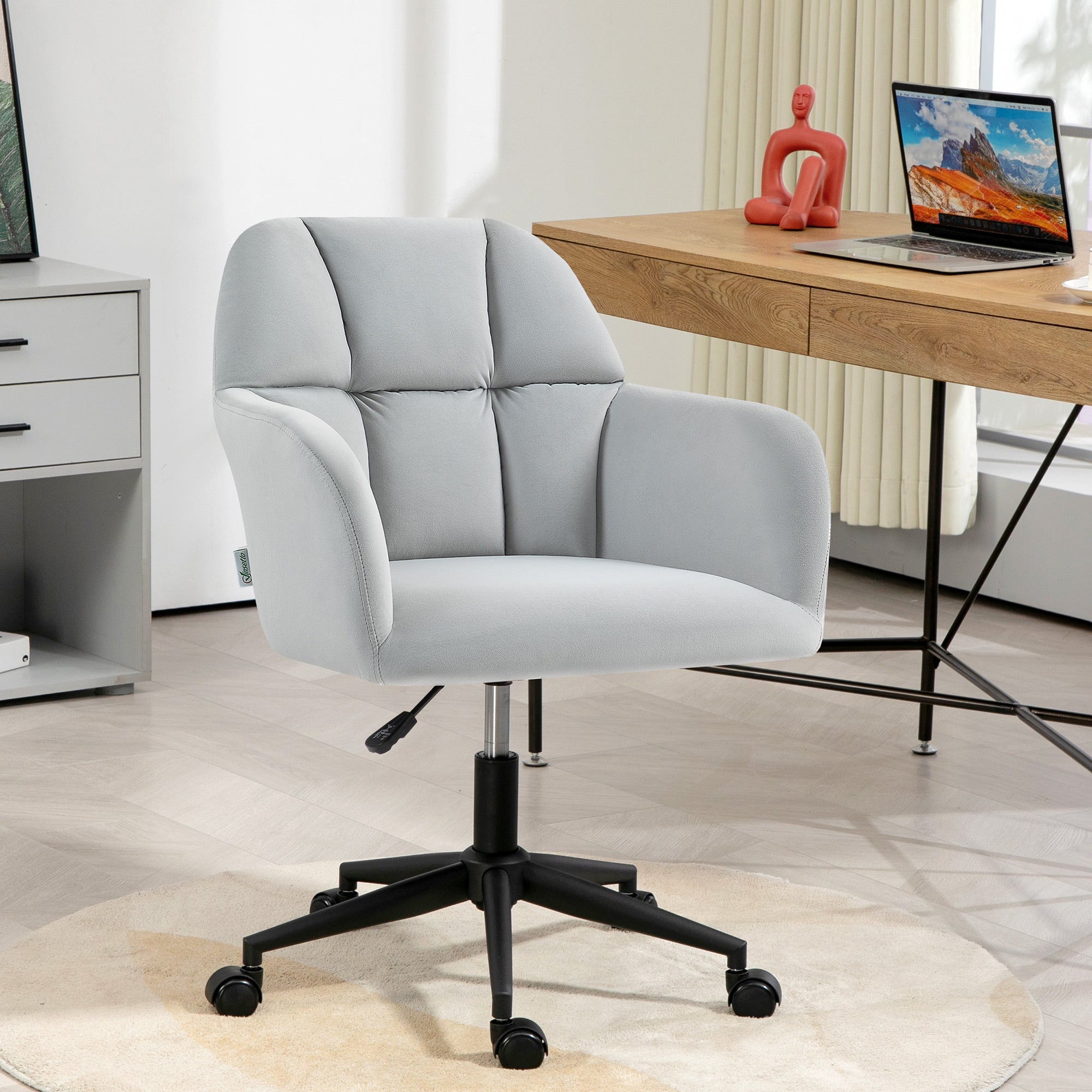 Vinsetto Bürostuhl, ergonomisch, höhenverstellbar, drehbar, Samtoptik, bis 120 kg, Hellgrau