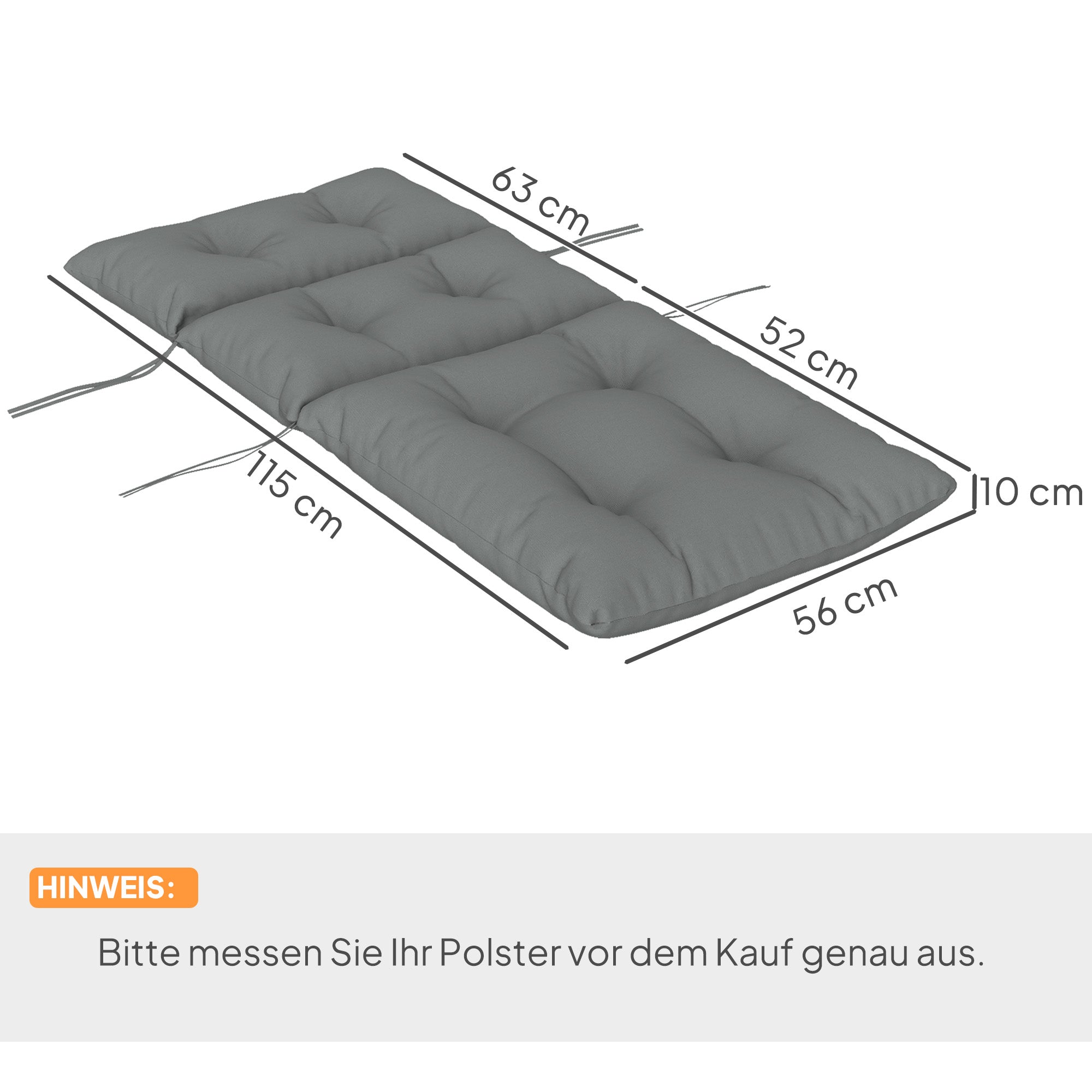 Outsunny Sitzkissen, Dickes Polsterkissen für Sitzmöbel, mit Rückenlehne, Schaukelstuhlkissen, für drinnen und draußen, Hellgrau