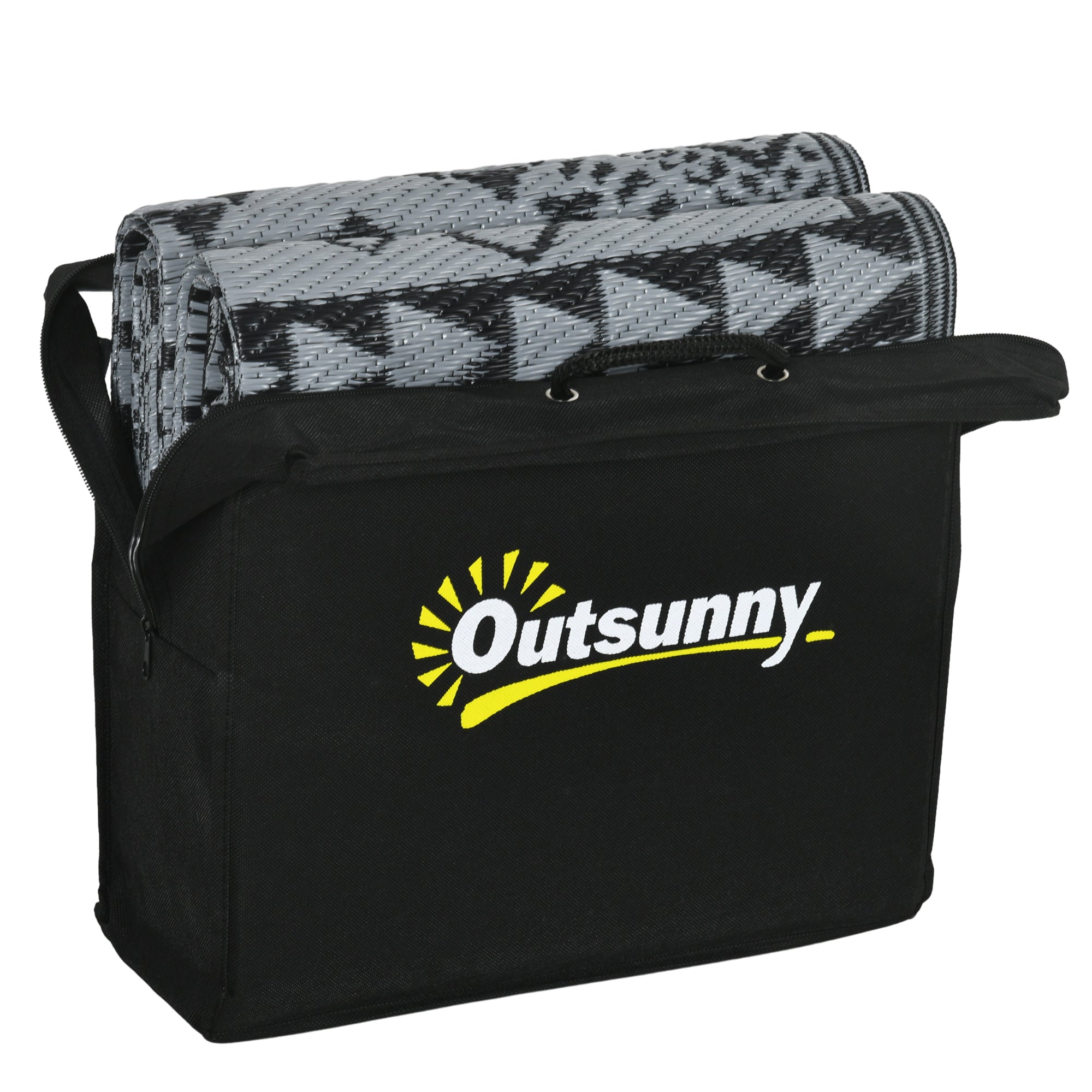 Outsunny Outdoor Wendeteppich, wasserfest, geometrisch, 182x274cm, Schwarz/Grau