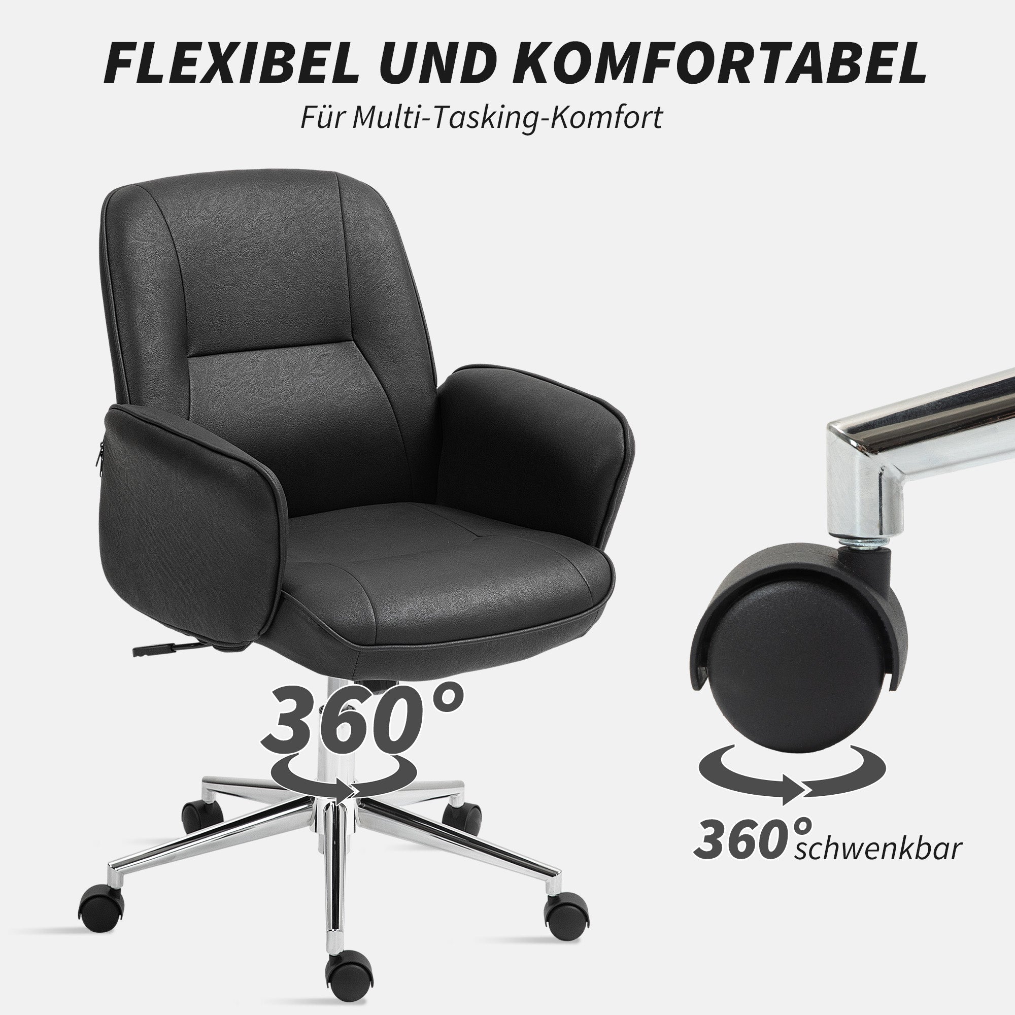Vinsetto Bürostuhl, höhenverstellbar, atmungsaktiver Bezug, Wippfunktion, bis 120 kg, Schwarz