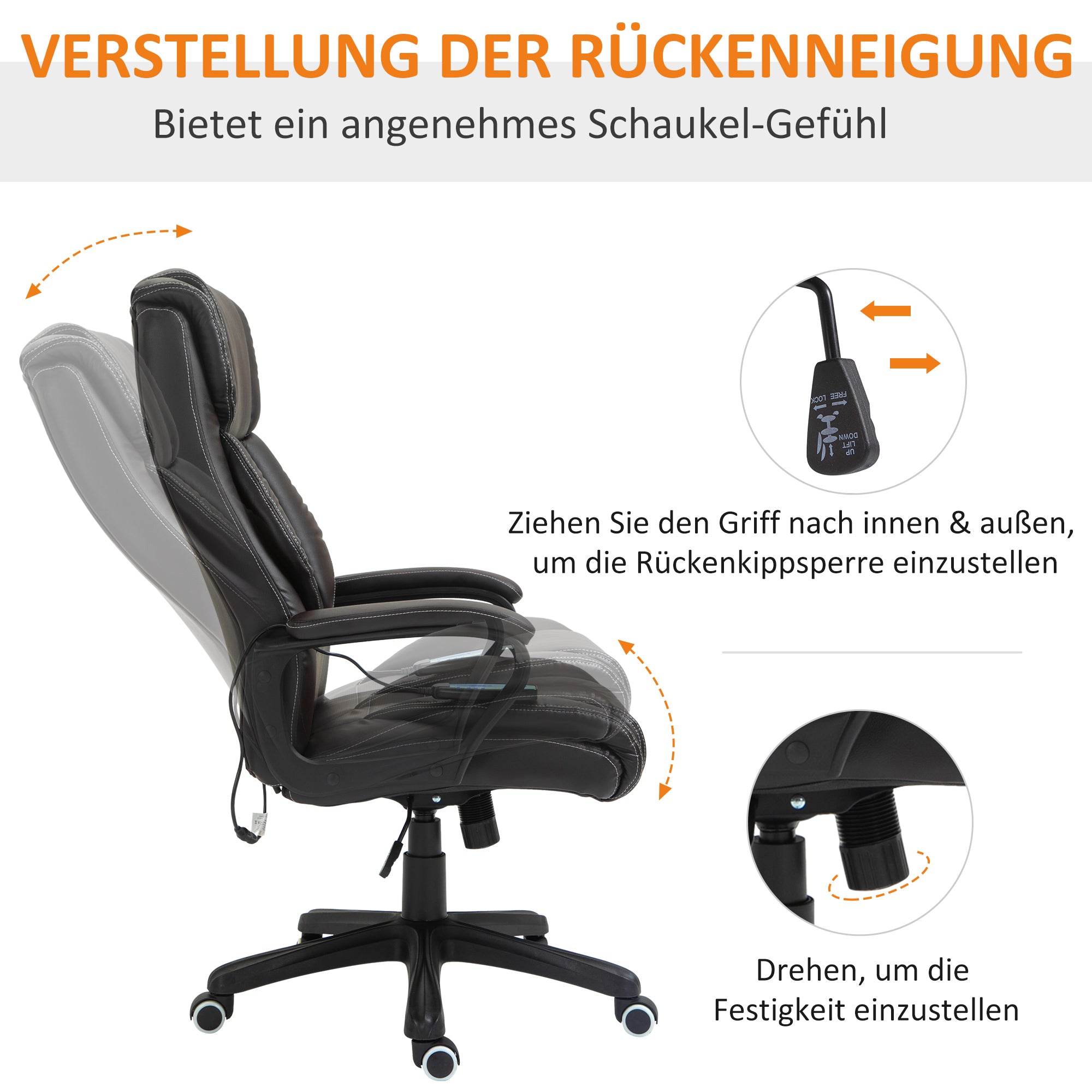 Vinsetto Bürostuhl mit Massagefunktion, höhenverstellbarer Chefsessel, ergonomischer Drehstuhl, 6 Vibrationspunkte, Braun