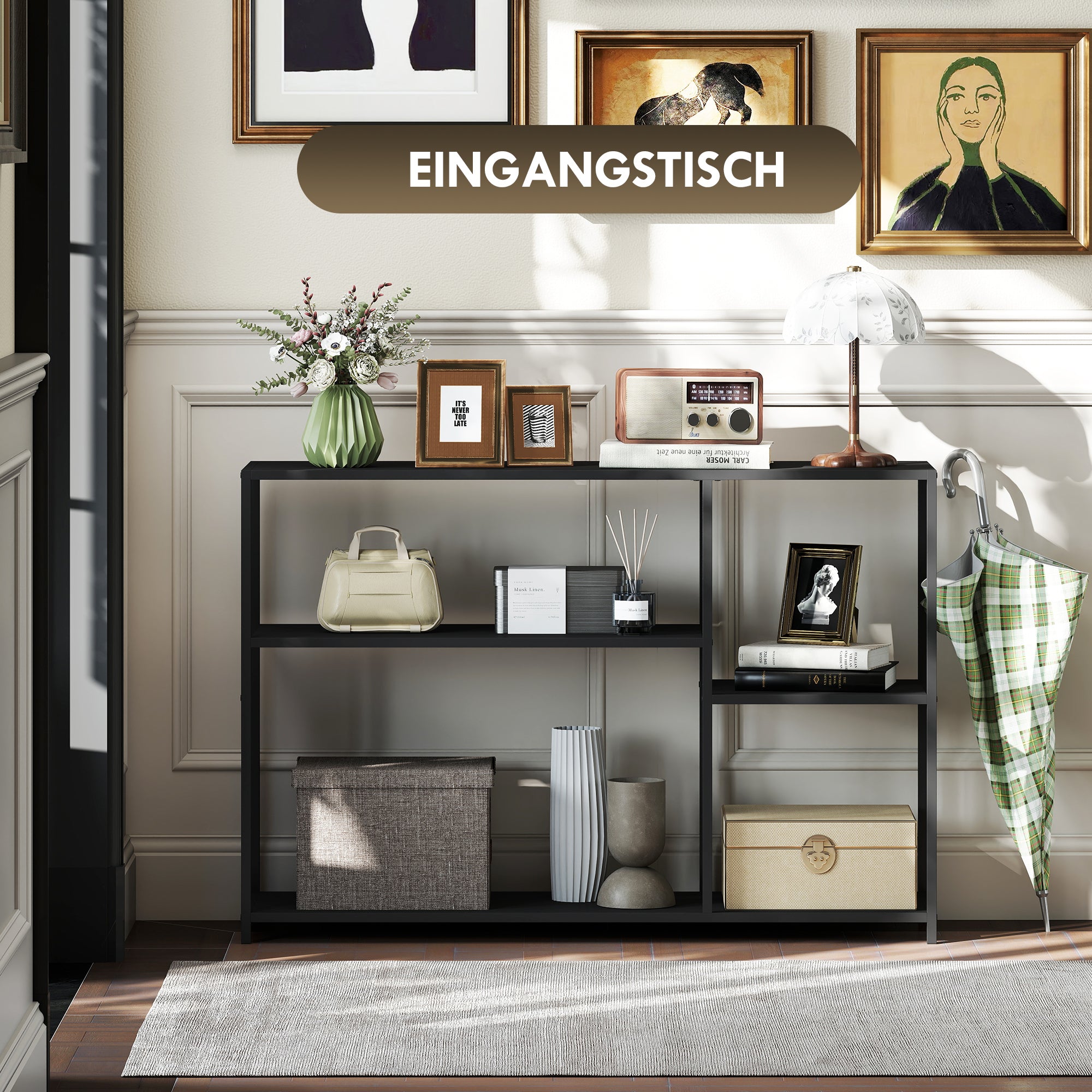 HOMCOM Konsolentisch, 4 Ebenen, Stahlrahmen, für Flur, Wohnzimmer, Schwarz