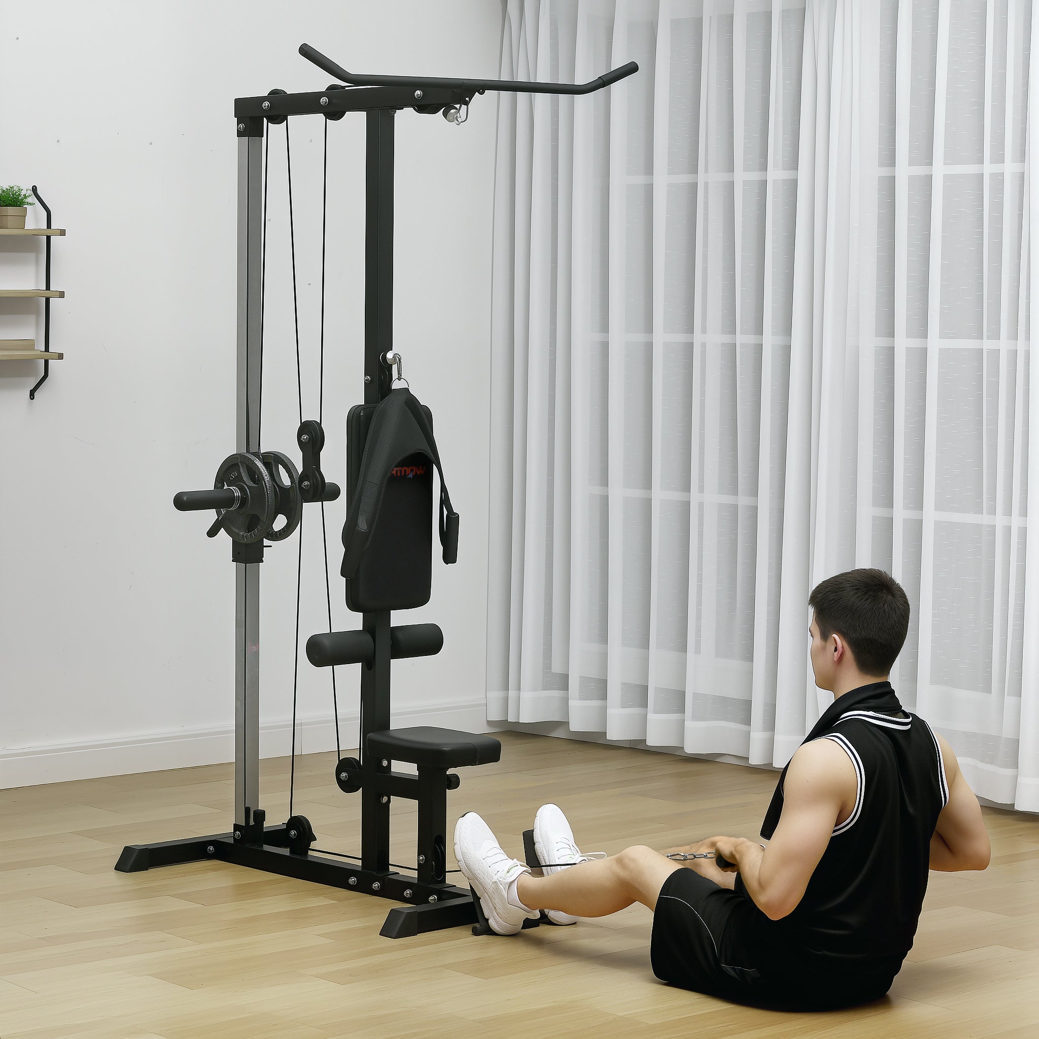 SPORTNOW Kraftstation für Zuhause, Ruderzüge, ohne Gewichte, Fitnessgerät für Zuhause, Stahl, Kunstleder, Schwarz