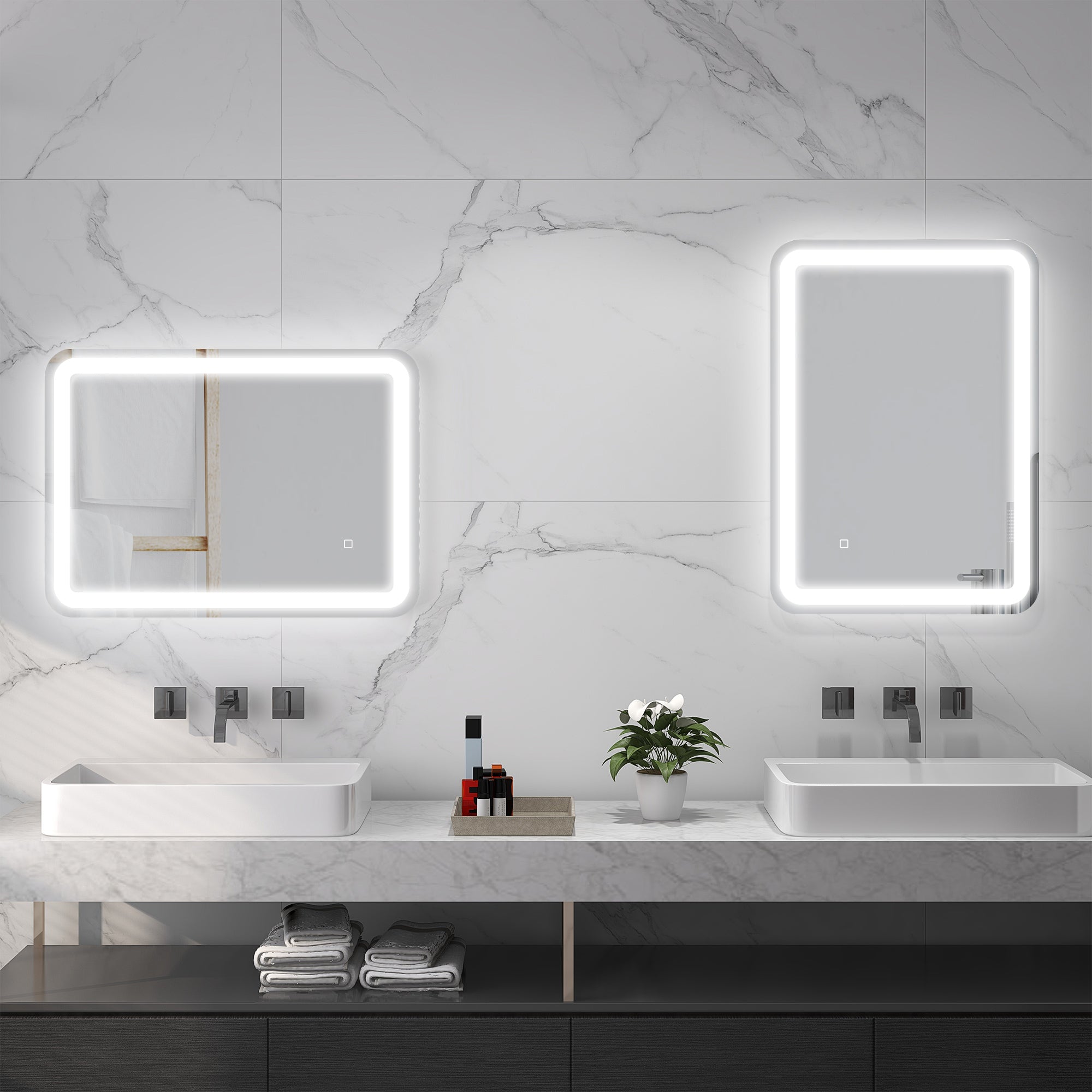 HOMCOM Badezimmerspiegel, beleuchtet, Touch-Steuerung, beschlagfrei, dimmbar, 3 Lichtfarben, 50x70, Silber