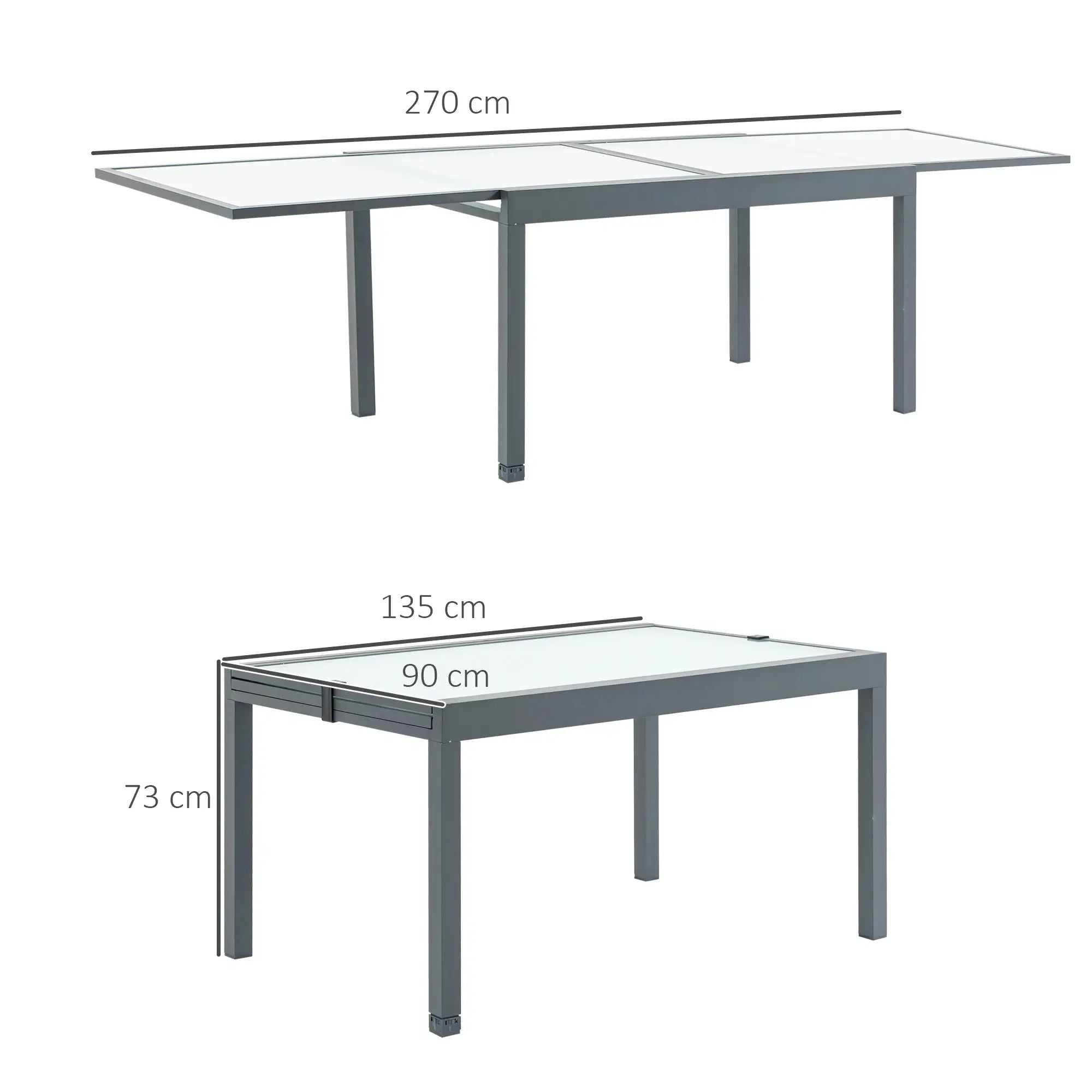 Outsunny Gartentisch ausziehbar gehärtetes Glas Outdoor Esstisch