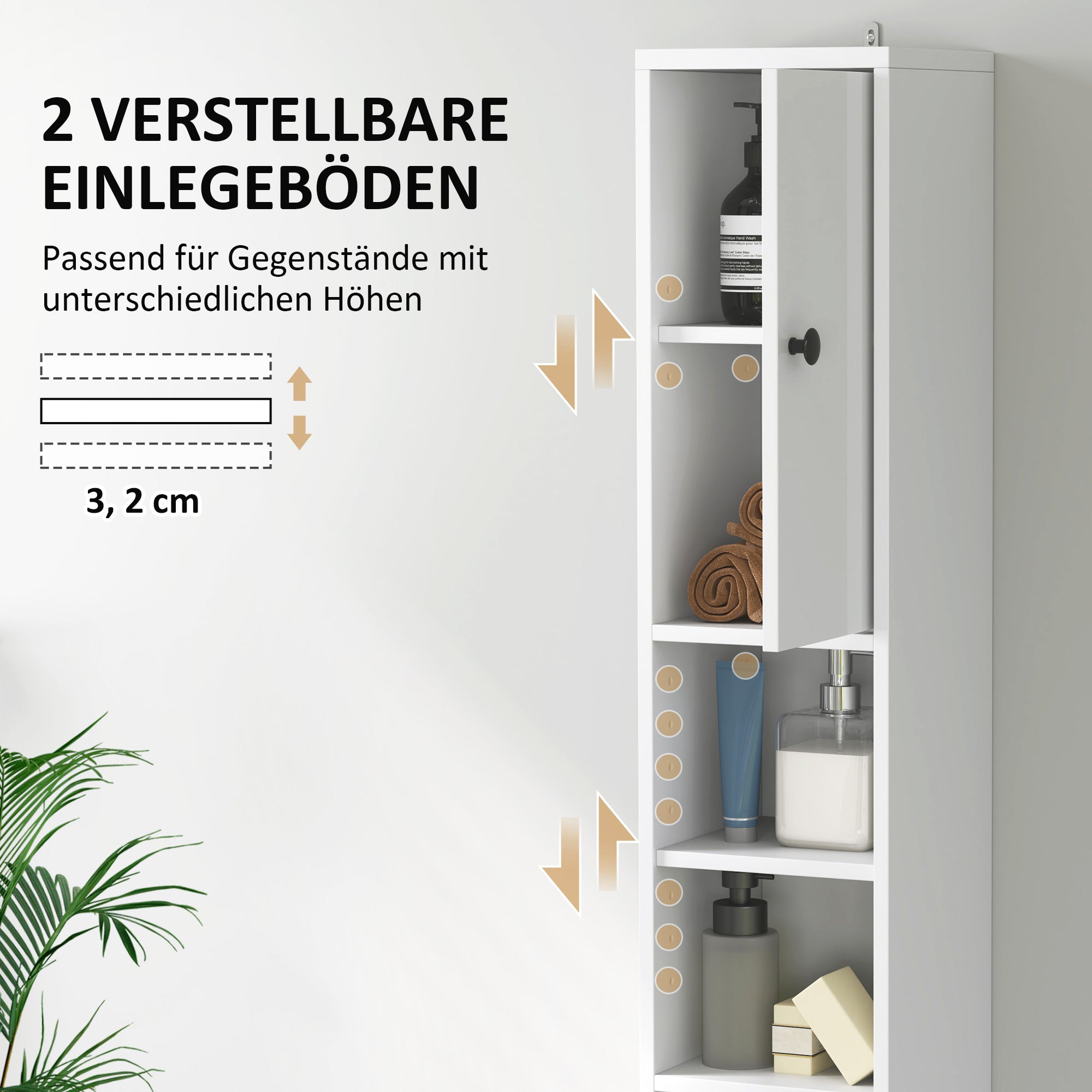 HOMCOM Badezimmerschrank, hoch und schlank, offene und geschlossene Bereiche, Weiß