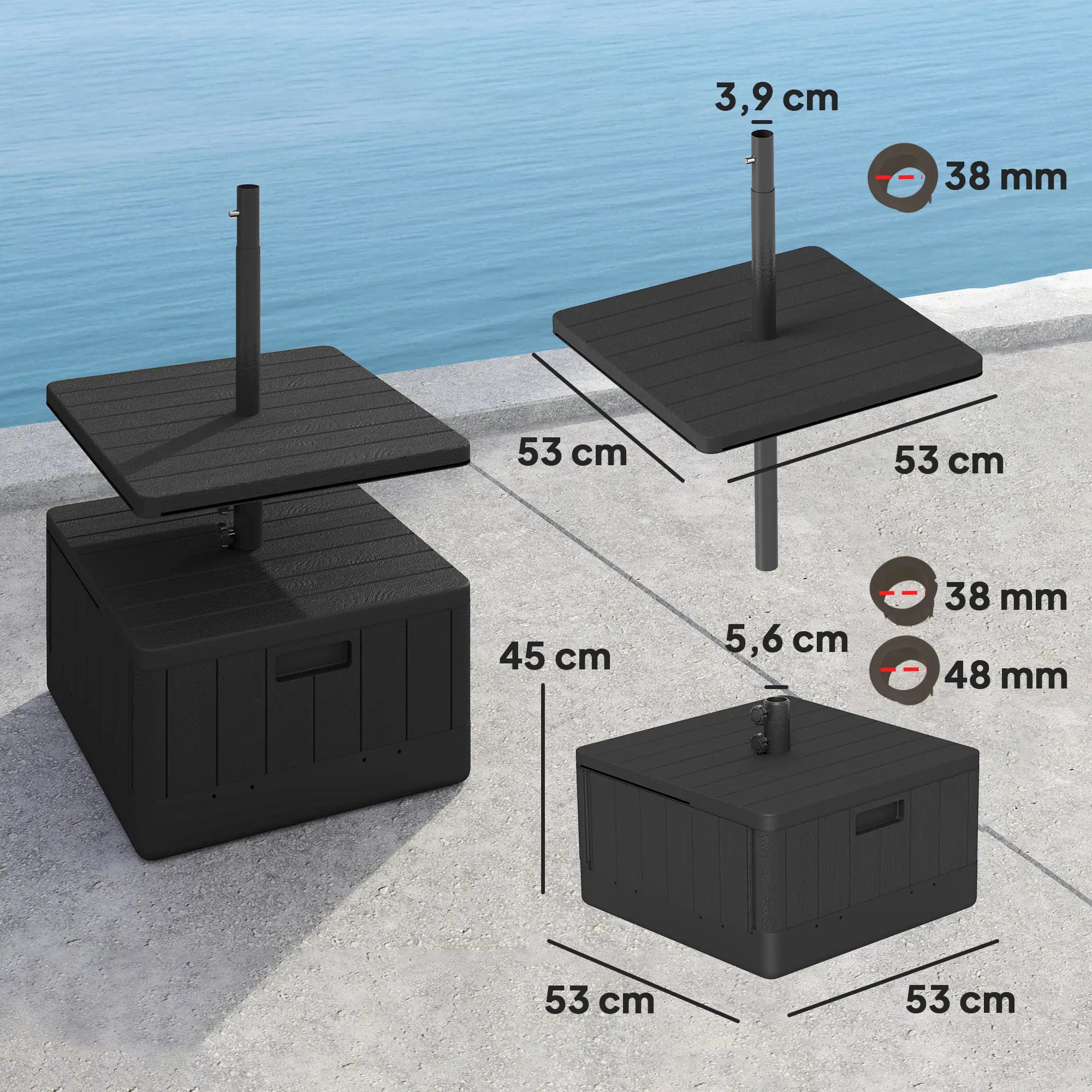Outsunny 3-in-1 Schirmständer 80?kg Schwarz