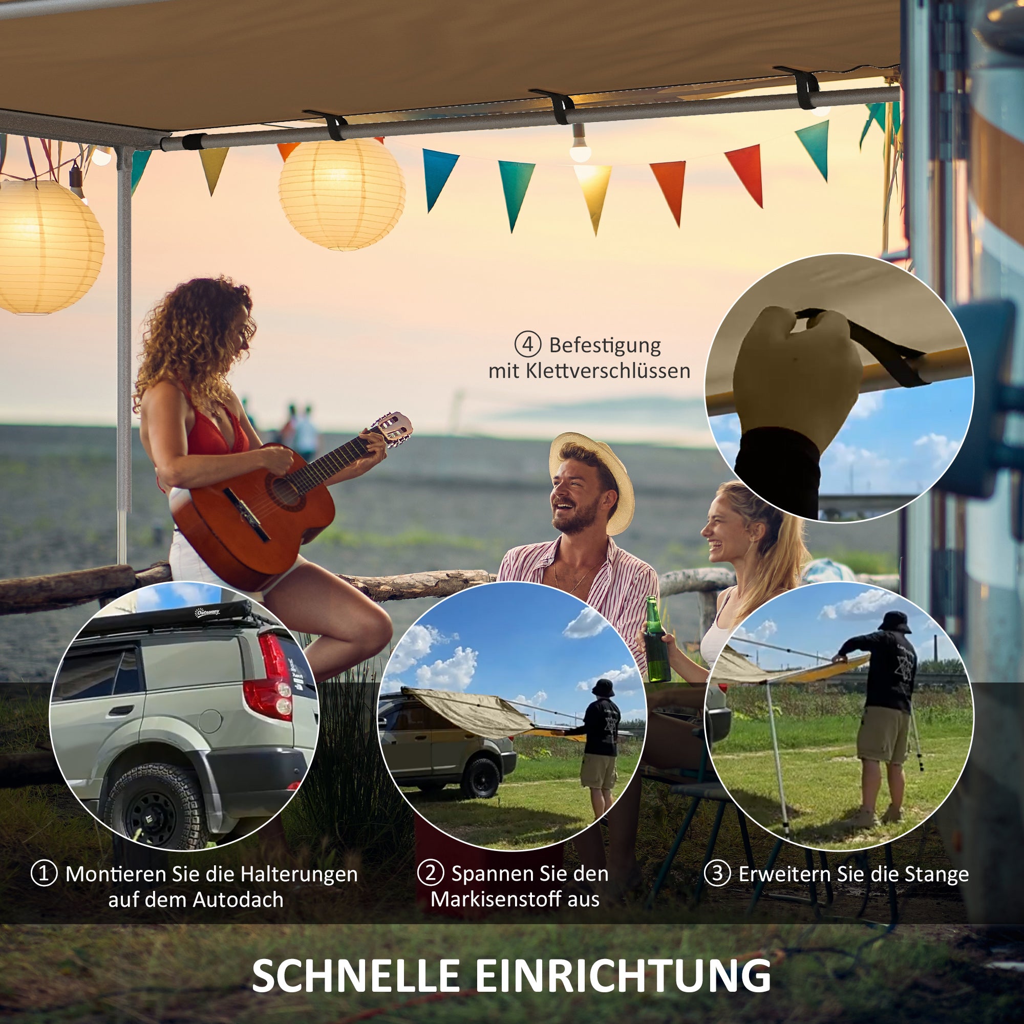 Outsunny Autozelt Autodachzelt Dachzelt, wetterbeständig, 160 x 250 x 125-225 cm, Khaki
