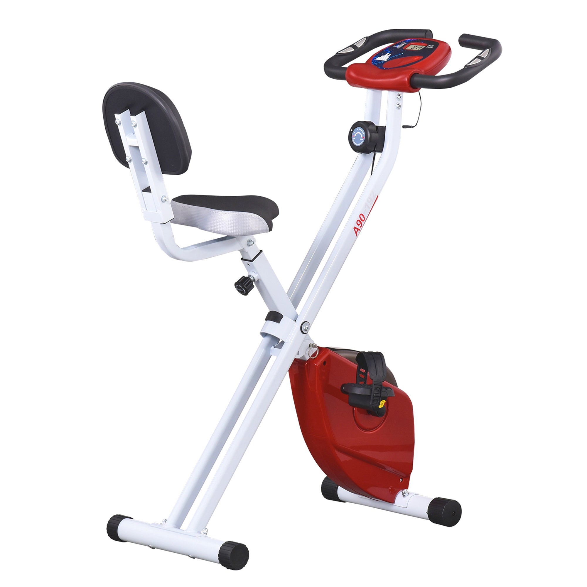 HOMCOM Heimtrainer mit Magnetwiderstand, 8-Stufen, höhenverstellbar, LCD-Display, Rot + Weiß
