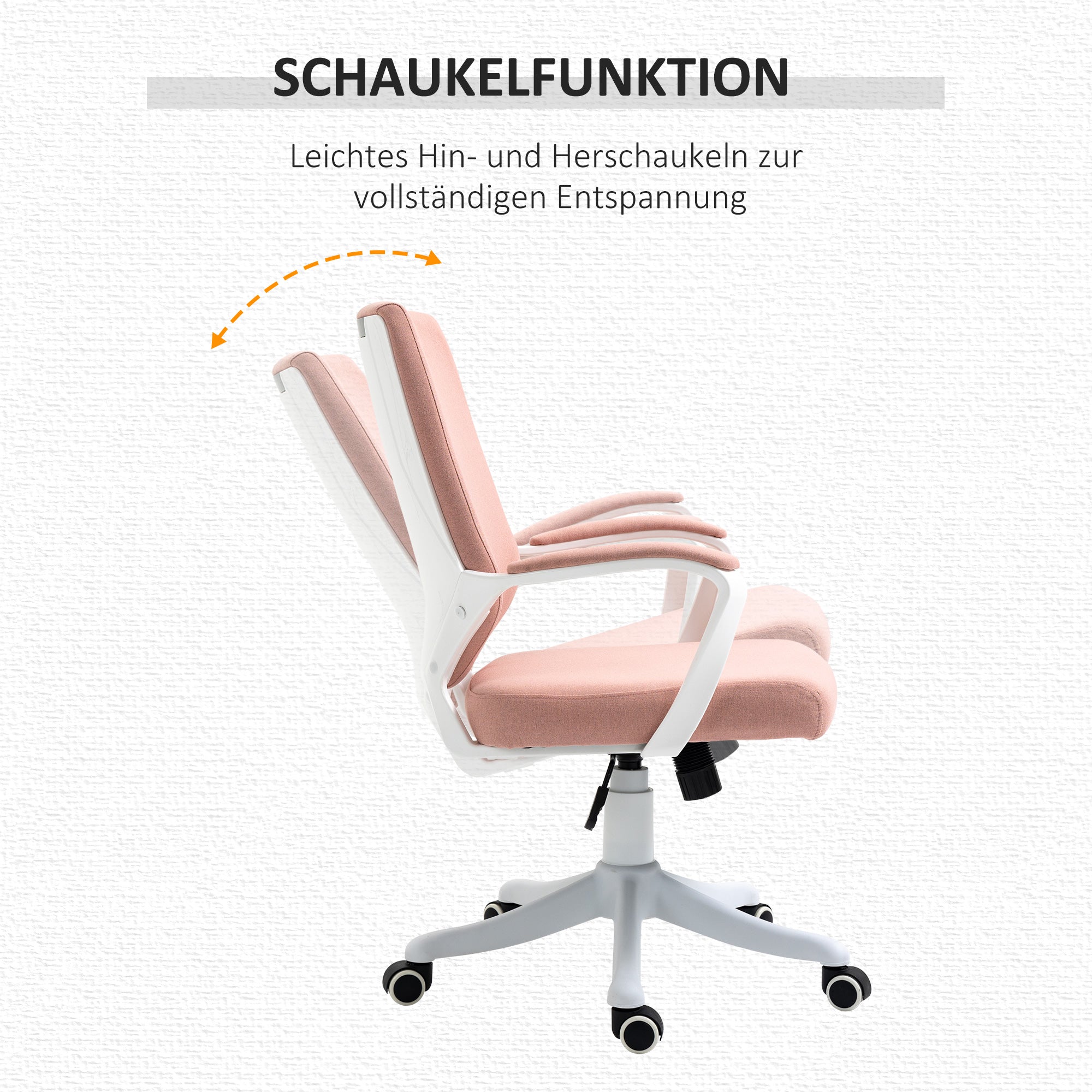 Vinsetto Bürostuhl Schreibtischstuhl Home-Office-Stuhl mit Wippenfunktion Rückenlehne höhenverstellbarer dick gepolstert ergonomisch 360°-Drehräder Polyester Nylon PP Rosa+Weiß 62x69x92-100 cm