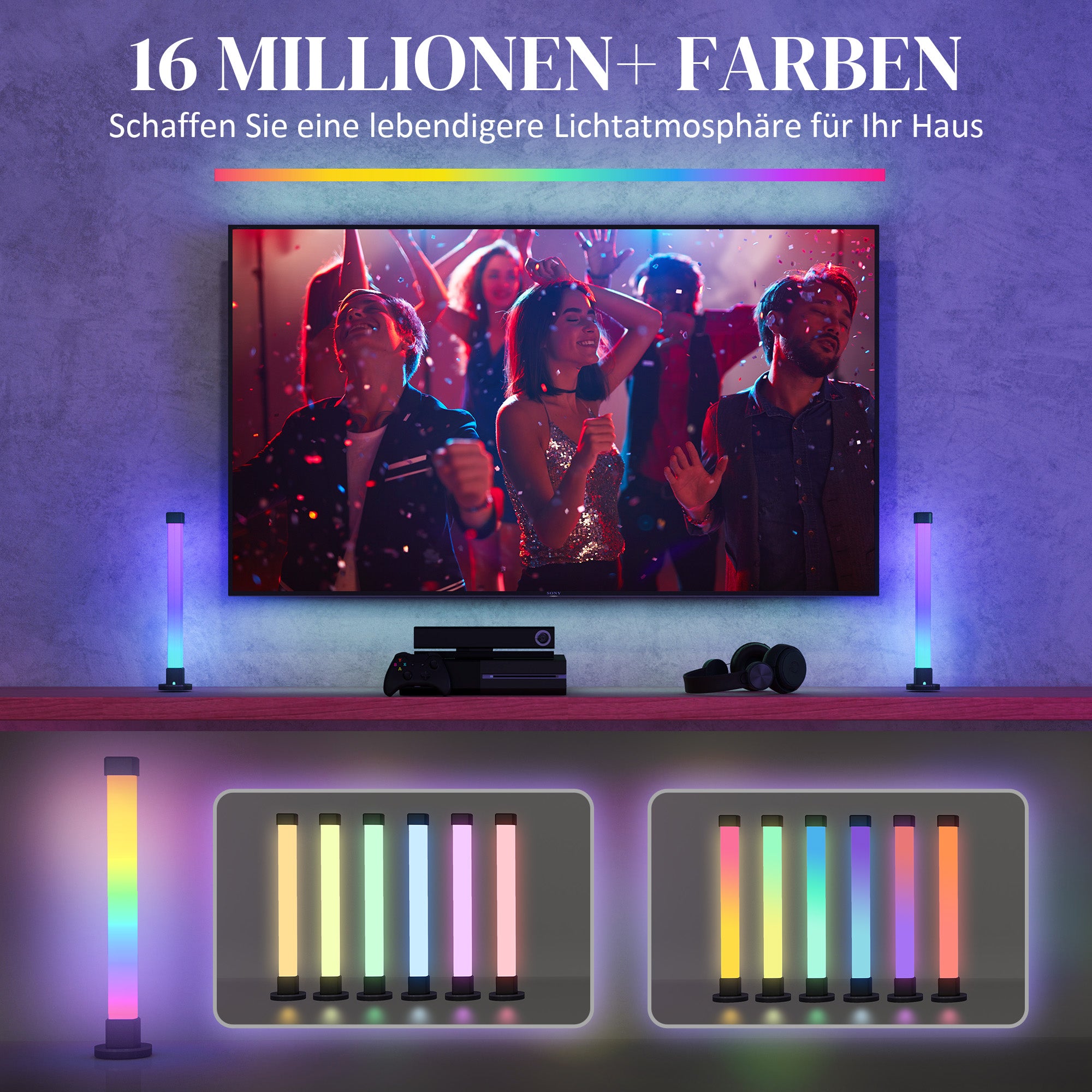 HOMCOM 2er-Set LED-Lampe, Tischlampe mit App- und Fernsteuerung, Musik-Synchronisation, Farb-Modi, Timer, Weiß