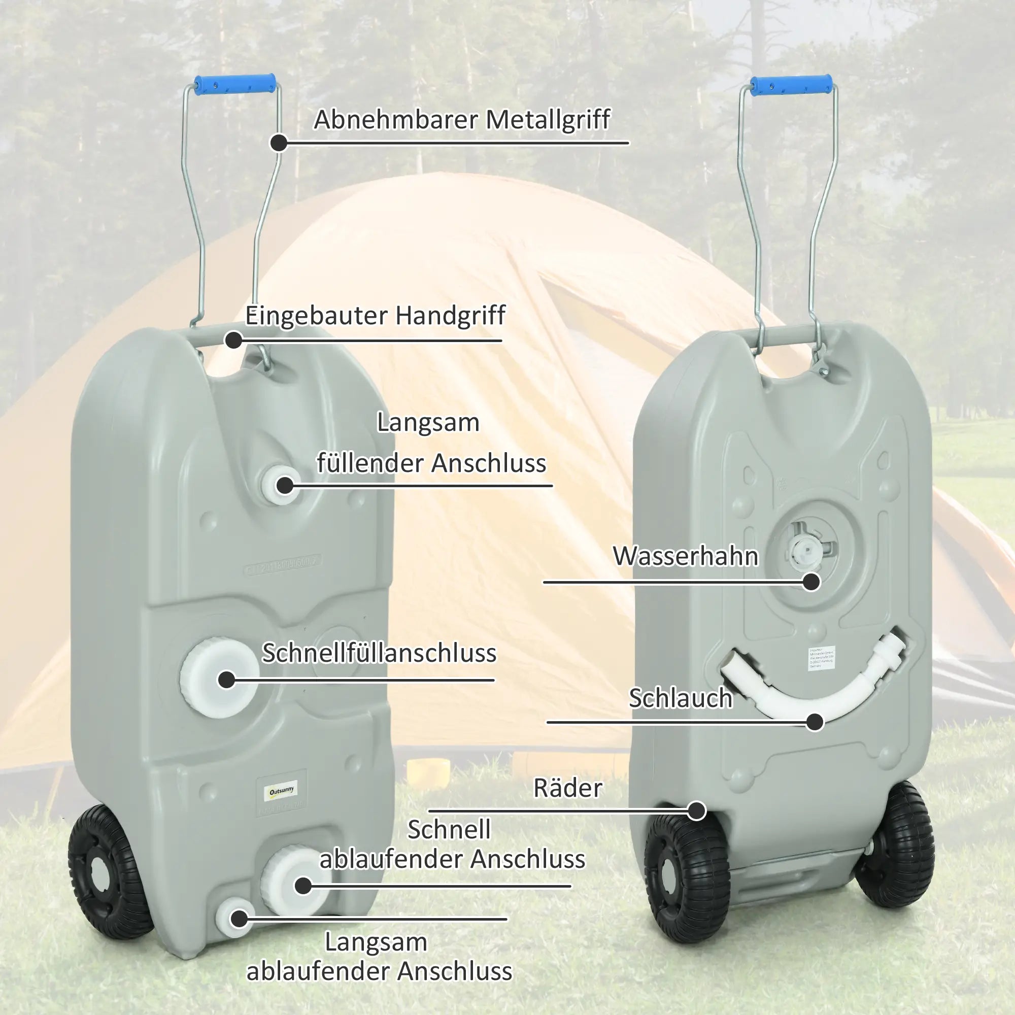 Outsunny Abwassertank Camping mit Rollen & schneller Entleerung