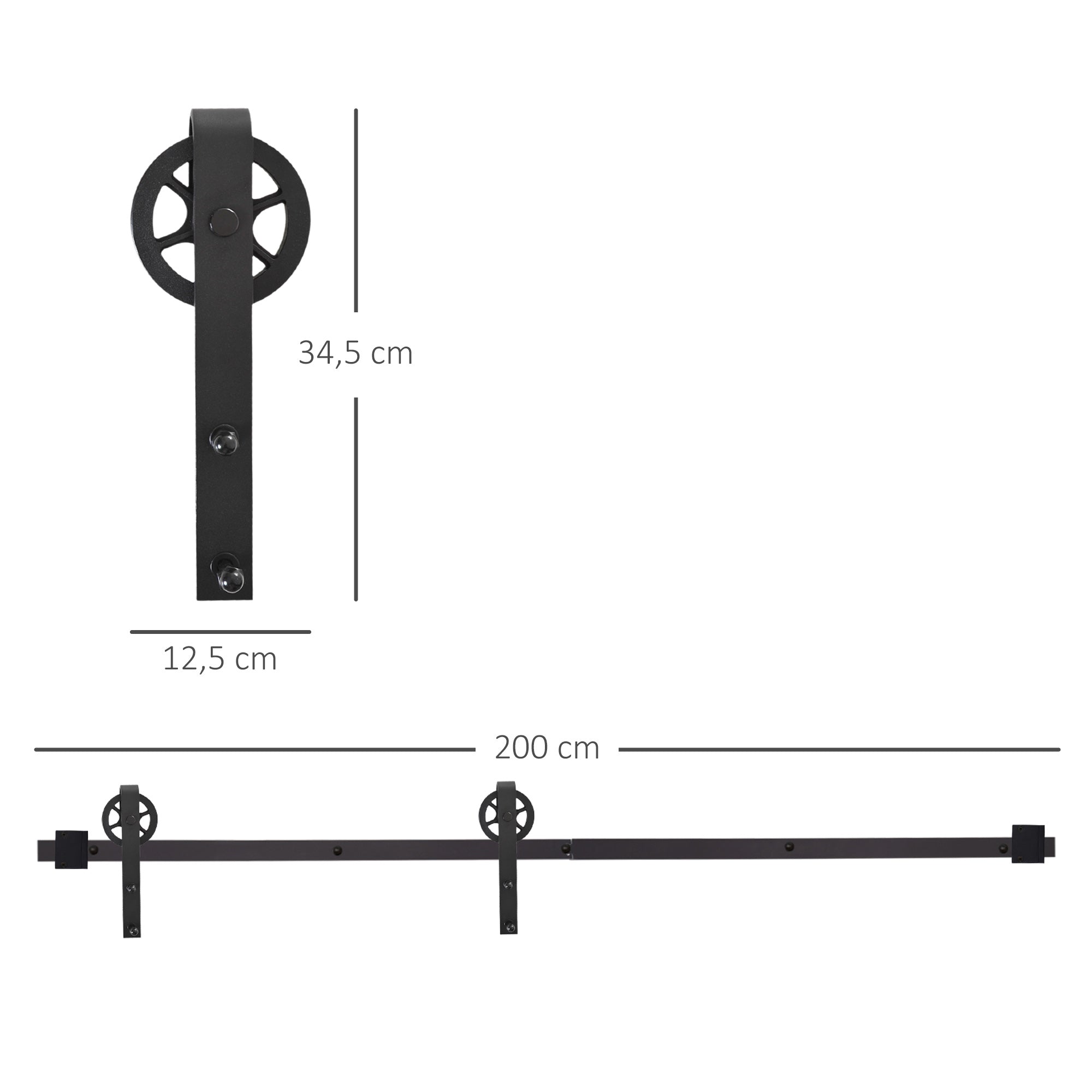 HOMCOM Gleitschienen-Bausatz für Schiebetür, rustikales Design, Karbonstahl, 200x4x0,6 cm, bis 90 kg, Schwarz