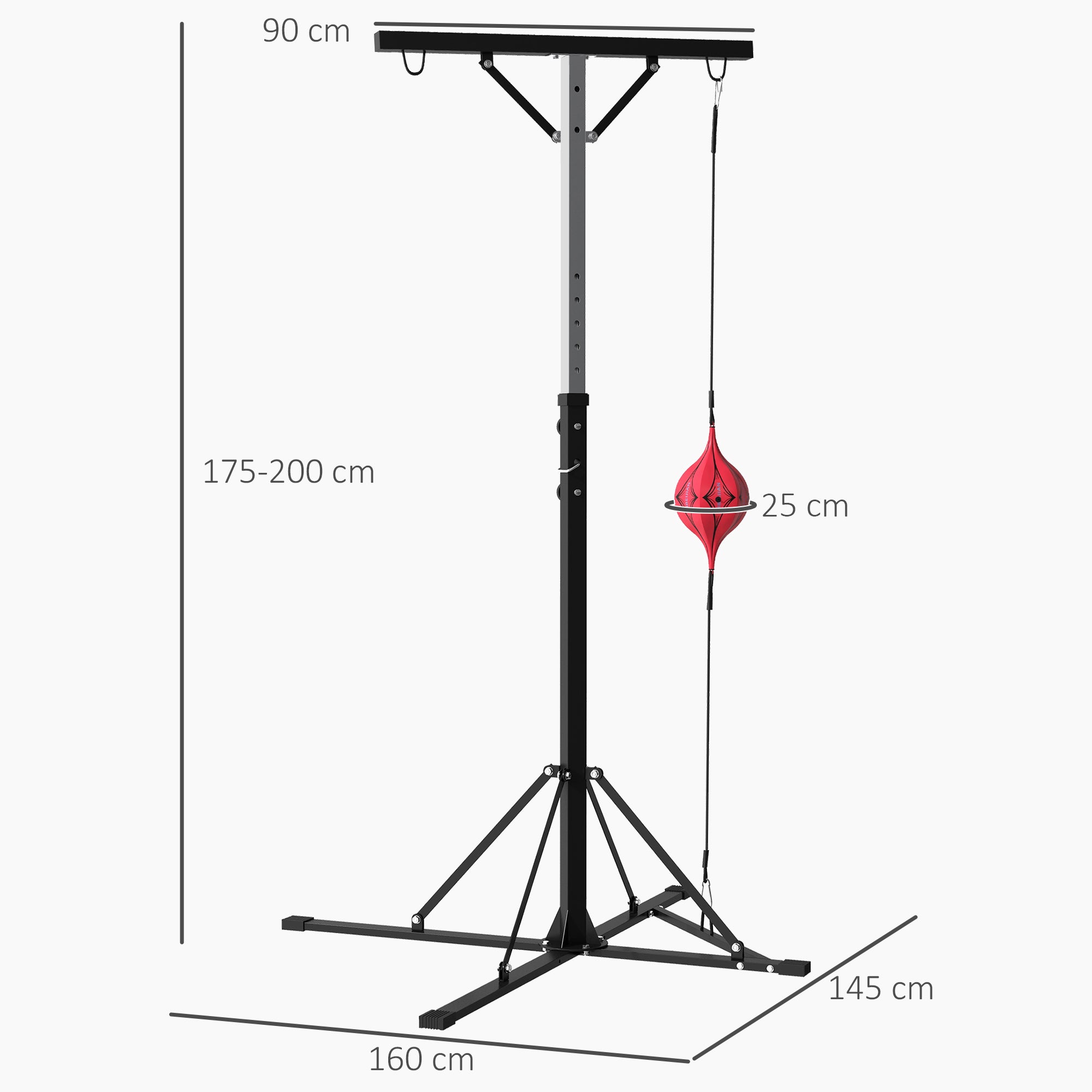SPORTNOW Boxsackständer, höhenverstellbar, mit Speedball, Metallrahmen, 160L x 145B x 175-220H cm, Schwarz