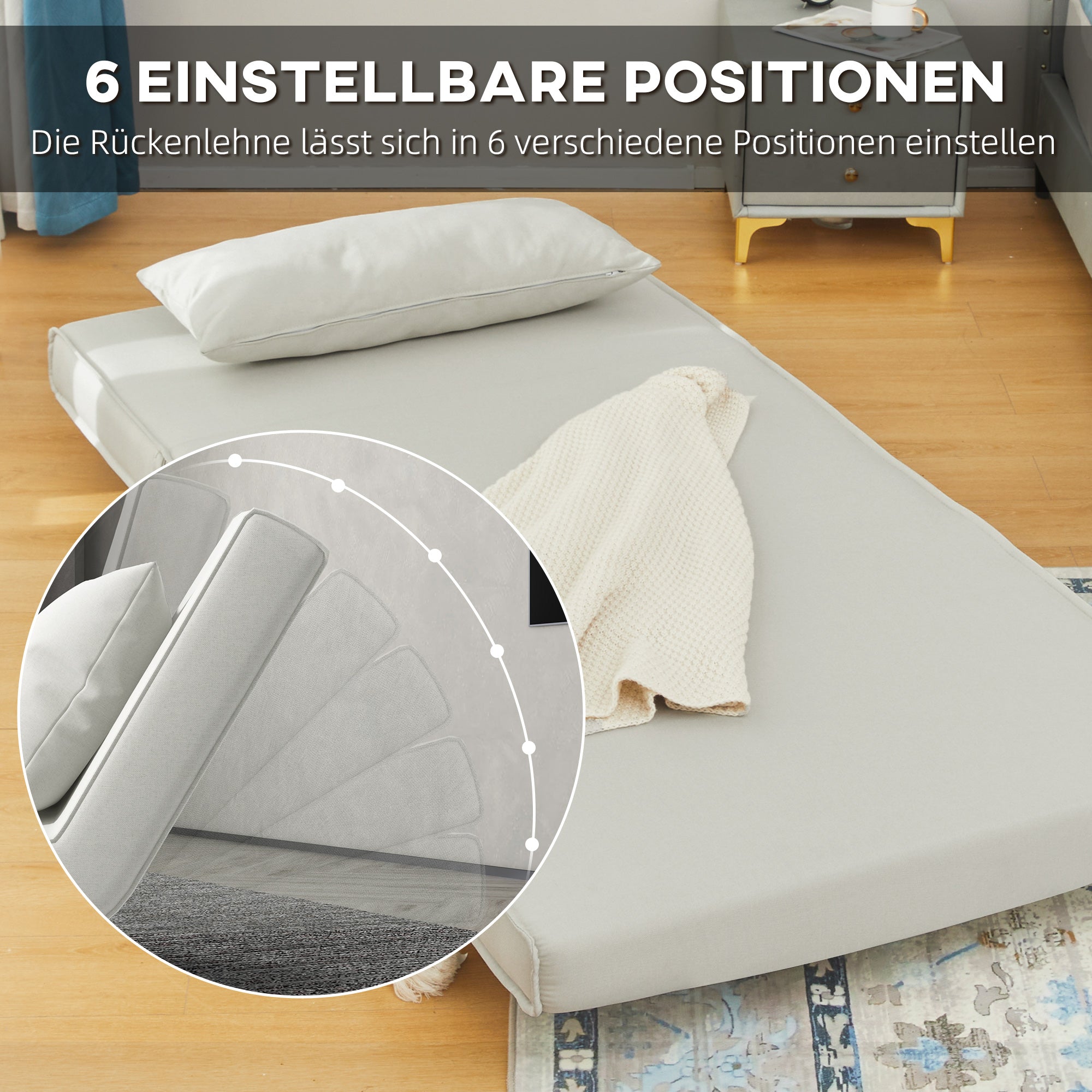 HOMCOM Einzelsofa Schlafsofa Sofabett Klappsofa verstellbar Rückenlehne Liege nordisch skandinavisch 25D Schaumstoff Haus Leinenimitat Tannenholz Cremeweiß 94 x 78 x 80 cm
