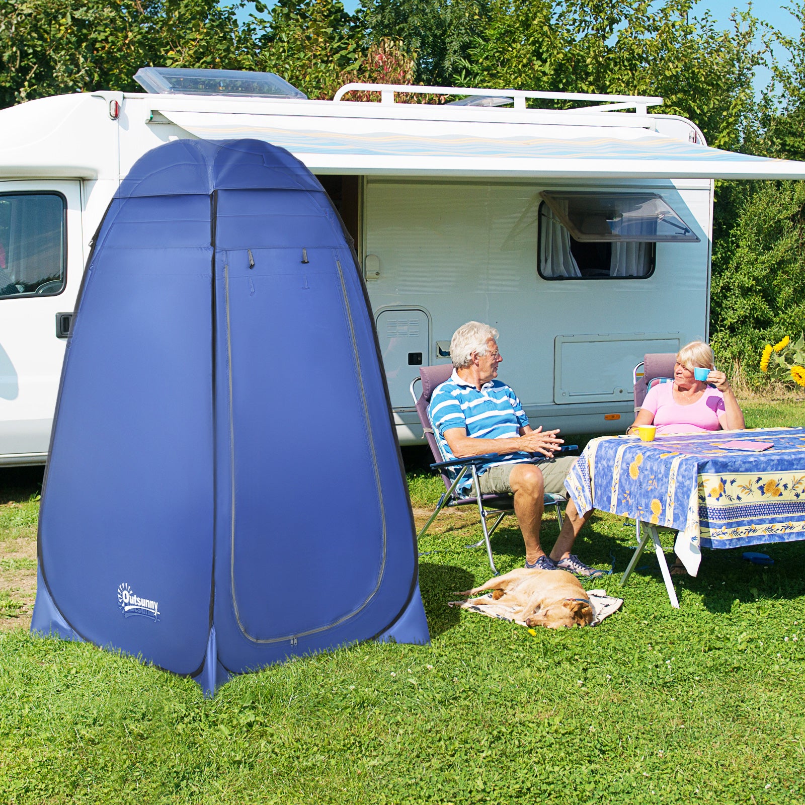 Outsunny Pop-up toilettent, mobiele campingdouchetent, omkleedtent met binnenvak, douchecabine, kleedcabine, waterproof, polyester, donkerblauw, 120 x 120 x 190 cm