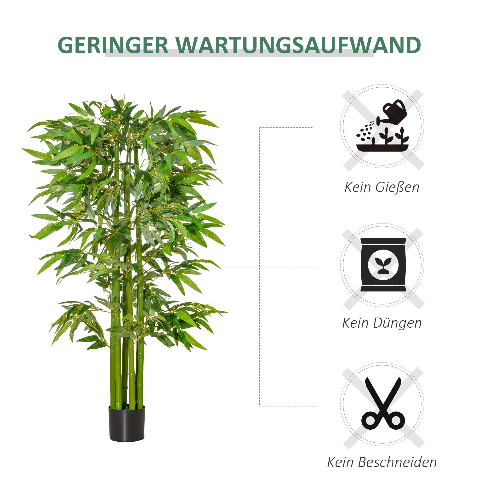 HOMCOM Künstlicher Bambus groß 160 cm Kunstpflanze, Kunstbambus, Plastik Künstliche Pflanzen im Topf, Fake Plant wie echt für Wohnzimmer Schlafzimmer Büro Garten Moderne Dekoration Geschenk