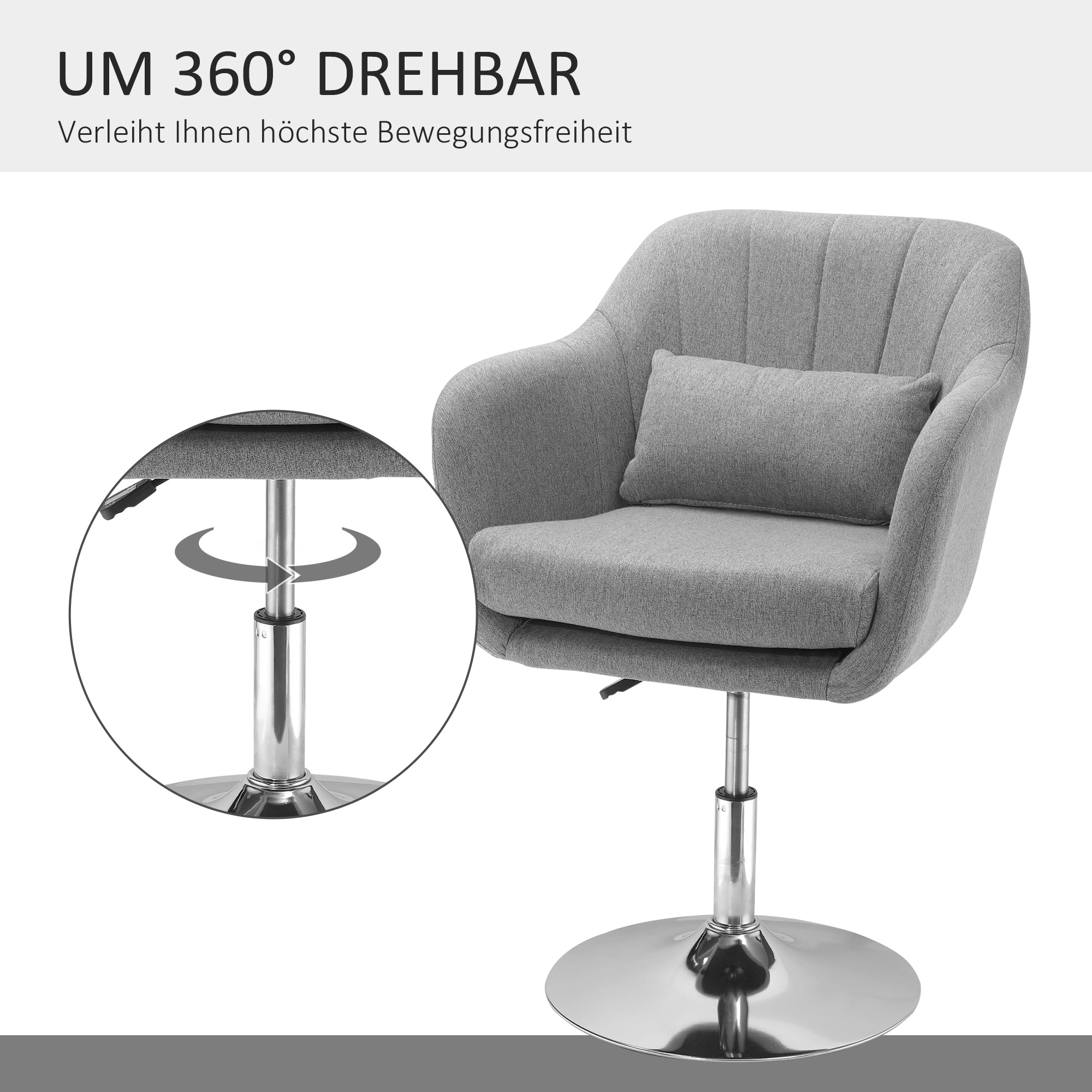 HOMCOM Arbeitshocker Drehhocker bis 136 kg, höhenverstellbar, leinenartiges Polyester, Stahl, Grau, 60 x 60 x 79-91 cm