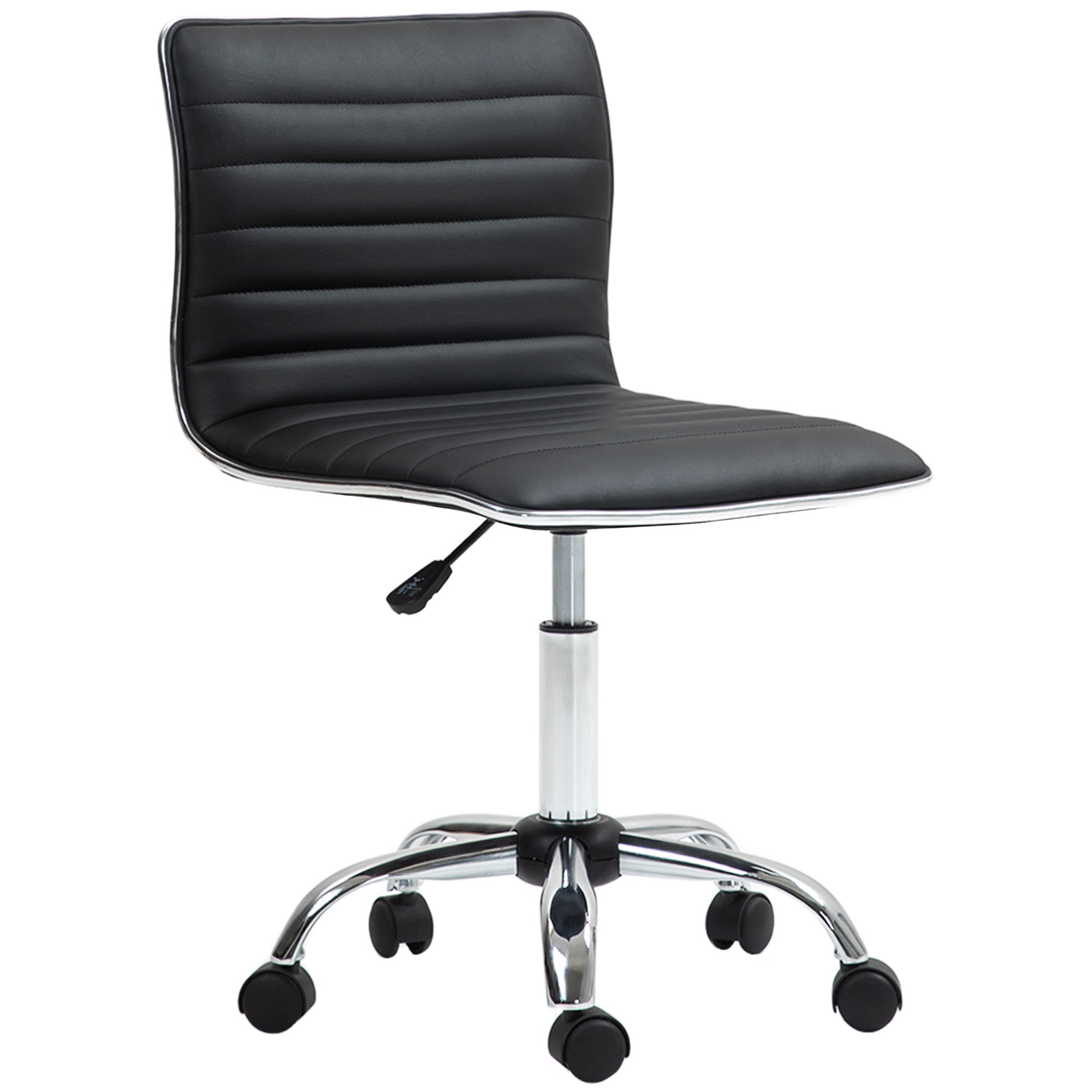HOMCOM Höhenverstellbarer Salonstuhl mit Rückenlehne, Drehstuhl, Metall, Kunstleder, 48 x 52 x 78-90 cm, Schwarz