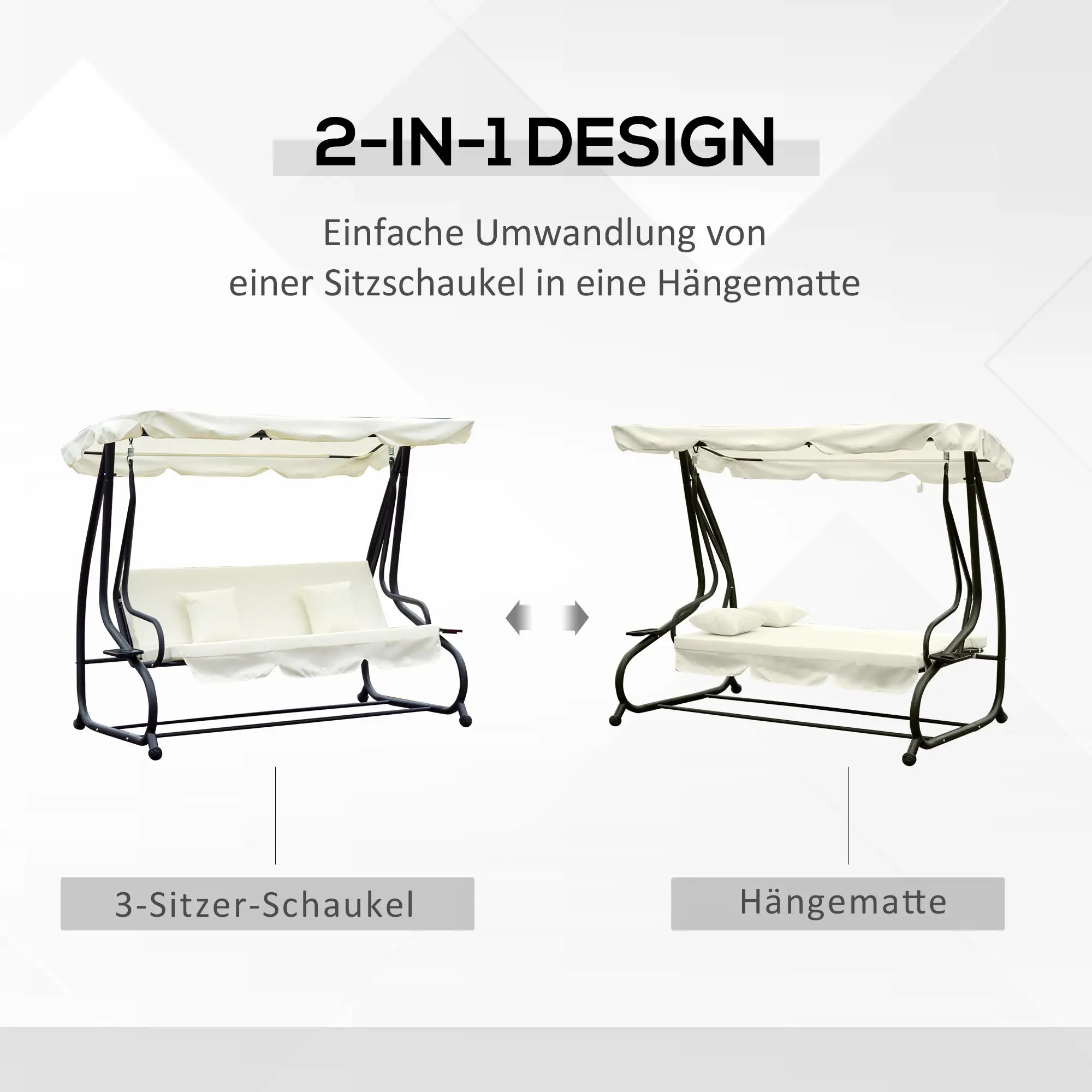 Outsunny Hollywoodschaukel 3-Sitzer Bettfunktion UV-Schutz Cremeweiß