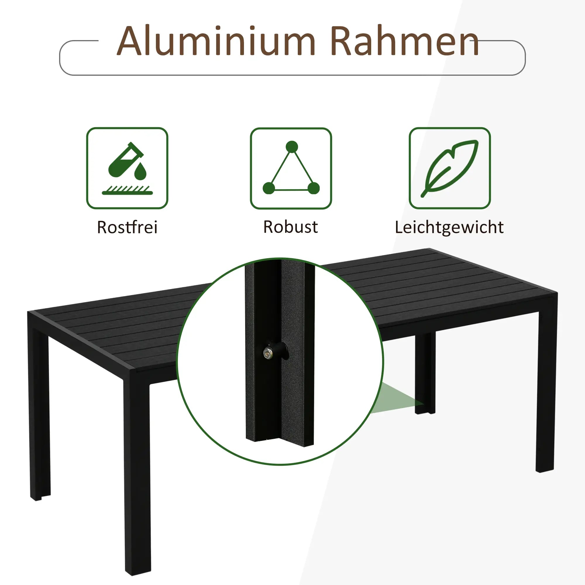 Outsunny Gartentisch Kunststoff 190 x 84,5 x 72 cm Wetterfest, Holz Optik, Holzstrukur, rutschfest Buffettisch Campingtisch Balkontisch Terrassentisch Outdoor Esstisch für Garten, Balkon Schwarz
