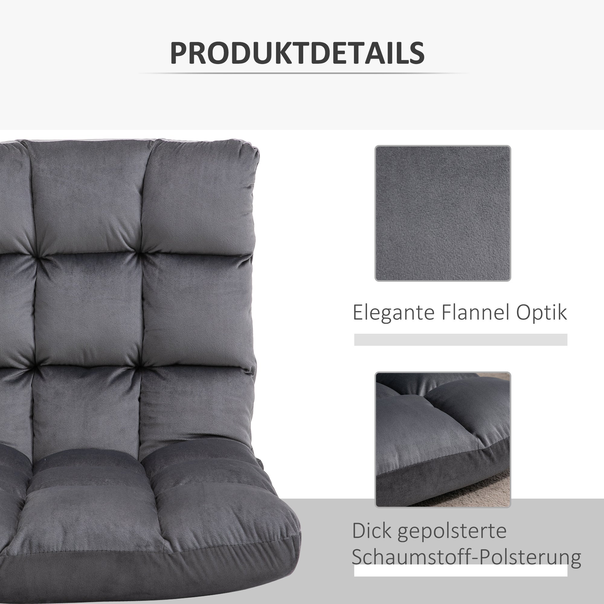 HOMCOM Sessel Gästematratze Bodensessel, verstellbare Rückenlehne, Velouroptik, 55 cm x 71 cm x 53,5 cm, Grau