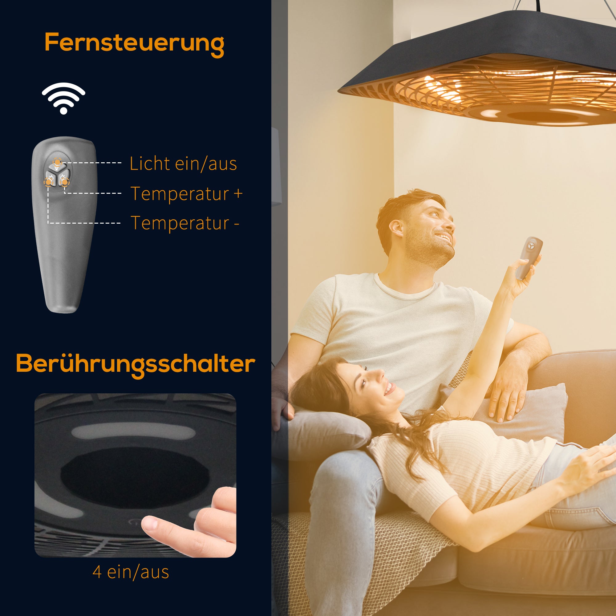 Outsunny Infrarotstrahler 2000 Watt Heizstrahler mit Fernbedienung 3 Heizstufen Schutzhülle LED-Anzeige IP45 Wärmestrahler Terrassenstrahler Standheizer Infrarotheizung Schwarz