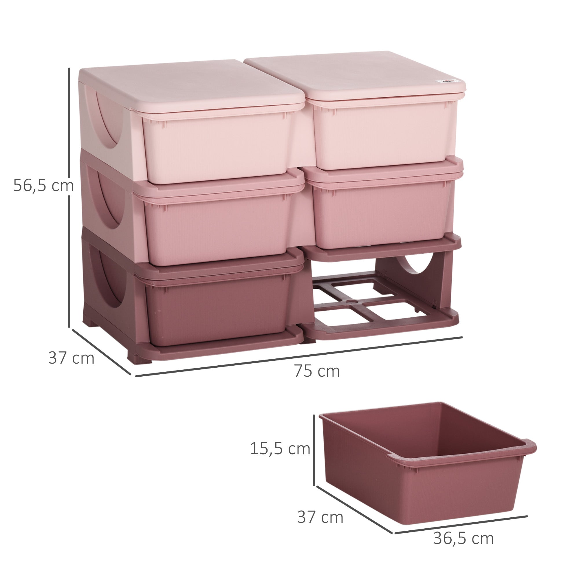 HOMCOM Aufbewahrungsbox für Kinder, Kinder-Aufbewahrungsbox, 3 Schubladen, Rosa