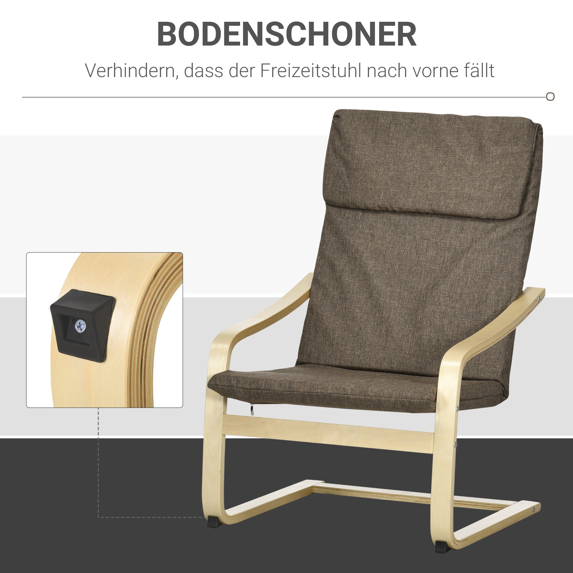 HOMCOM Sessel mit Kopfstütze und Armlehnen, Bezug in Leinenoptik, Holzgestell, Braun + Natur